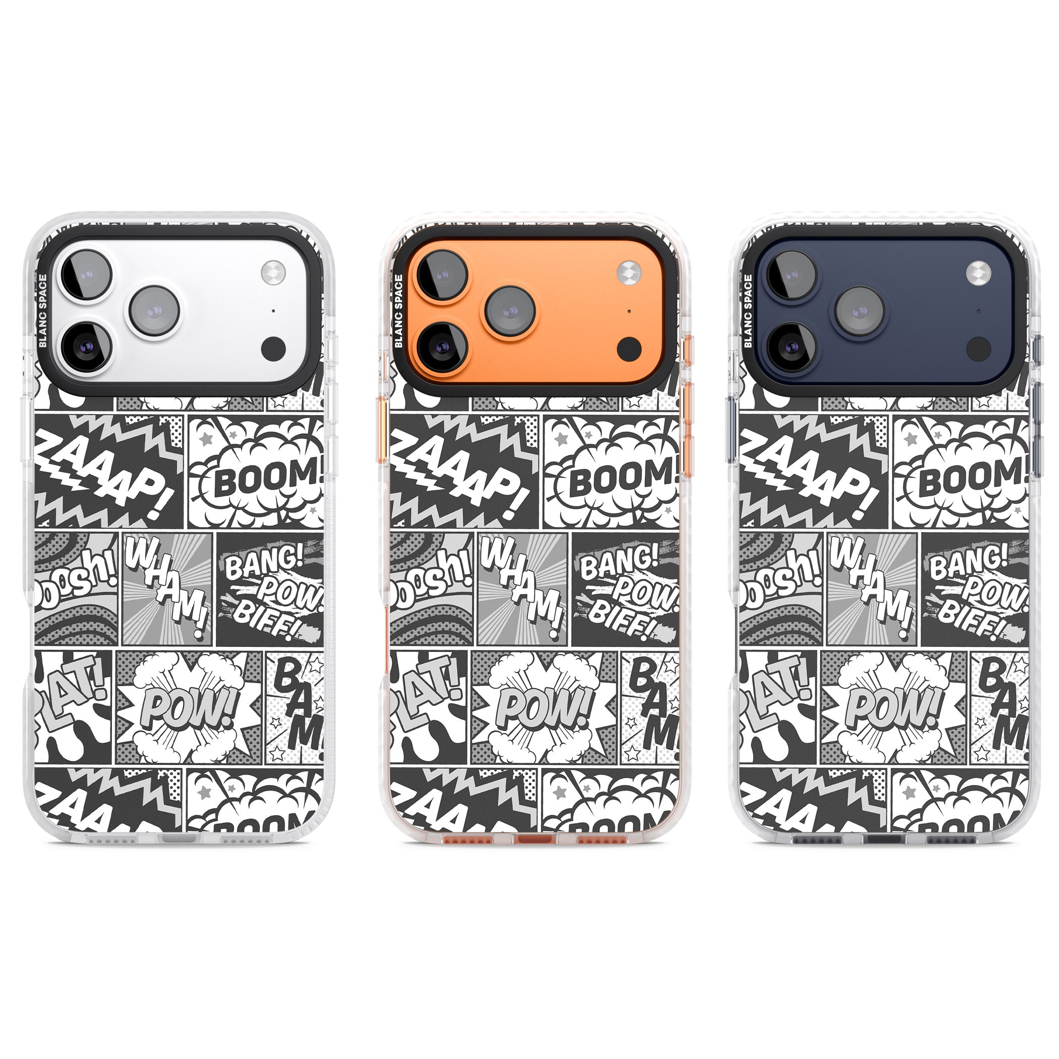 Onomatopoeia (Black & White) iPhone 17 Pro Impact Pro Clear Phone Case APT Impact Protection
