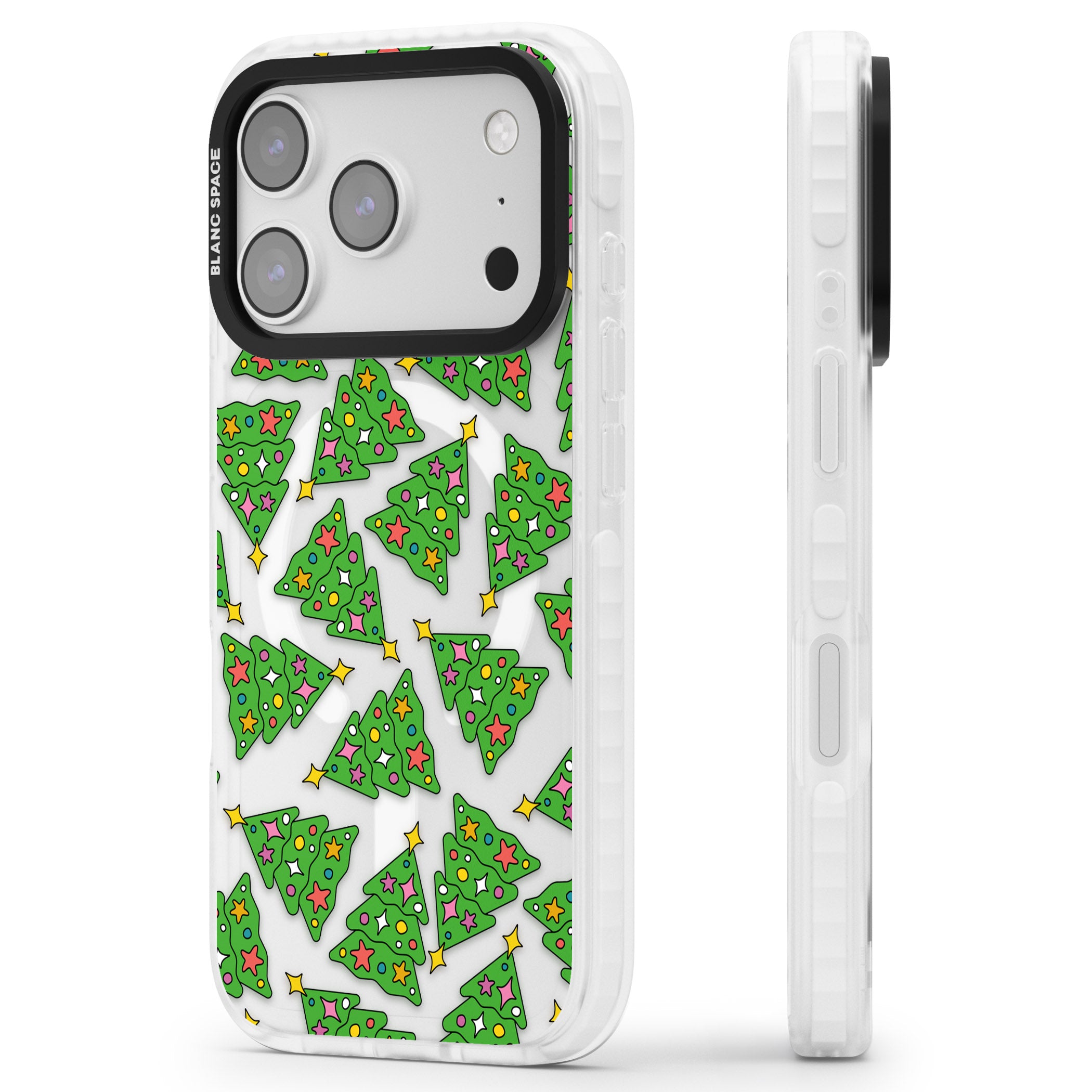 Christmas Tree Pattern iPhone 17 Pro Max Impact Pro Clear Phone Case Side Profile