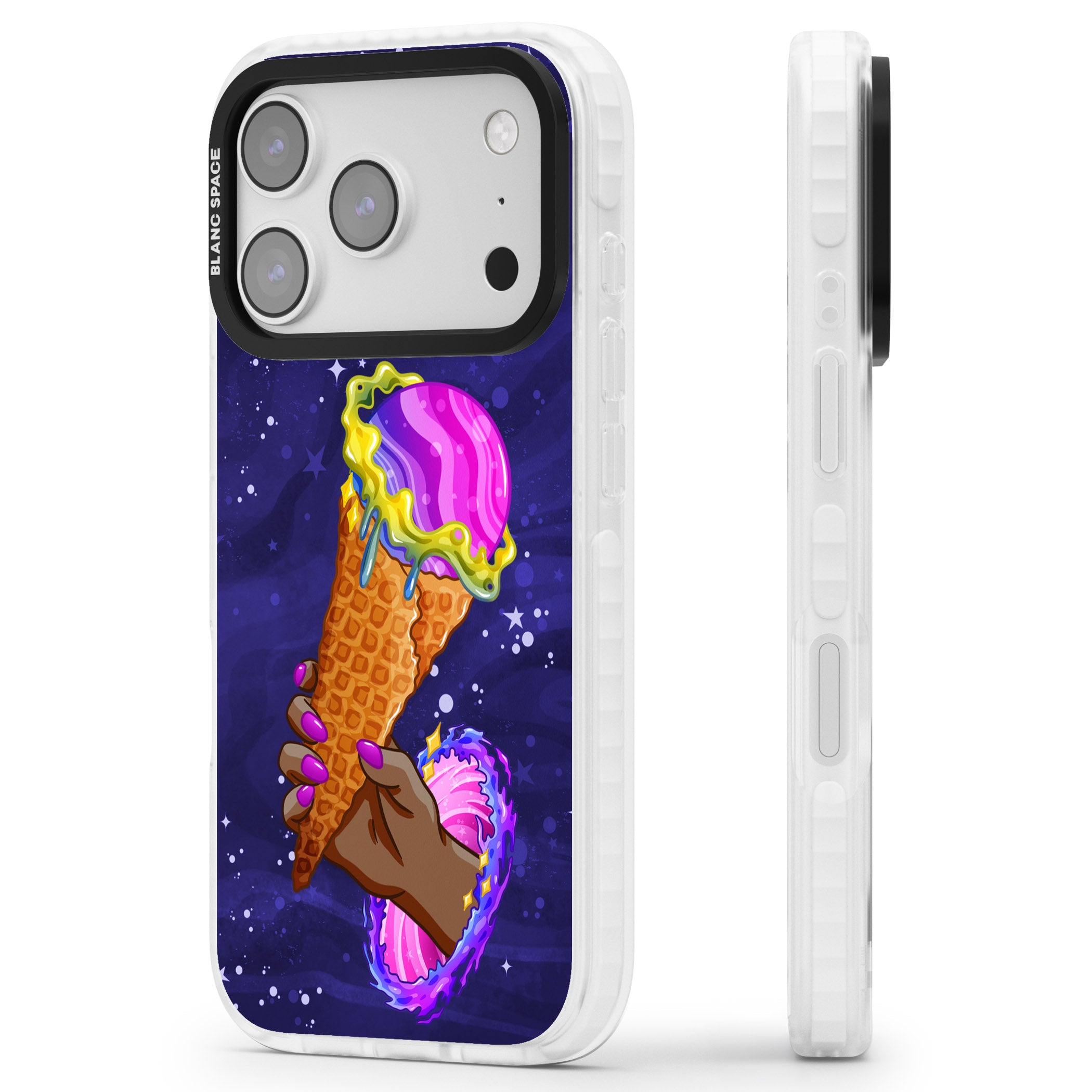 Interdimensional Ice Cream iPhone 17 Pro Impact Pro Clear Phone Case Side Profile