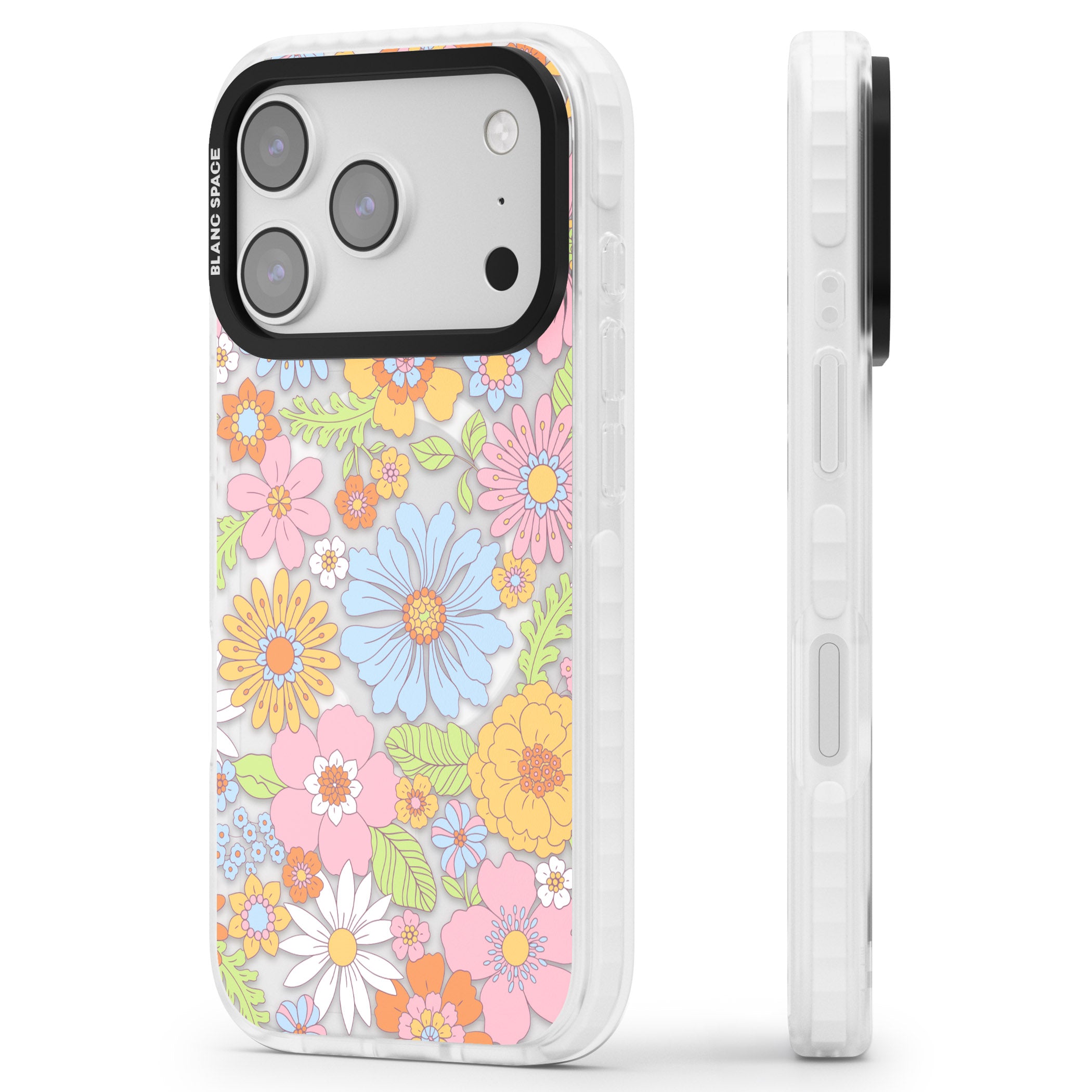 Pastel Flower Pattern iPhone 17 Pro Impact Pro Clear Phone Case Side Profile