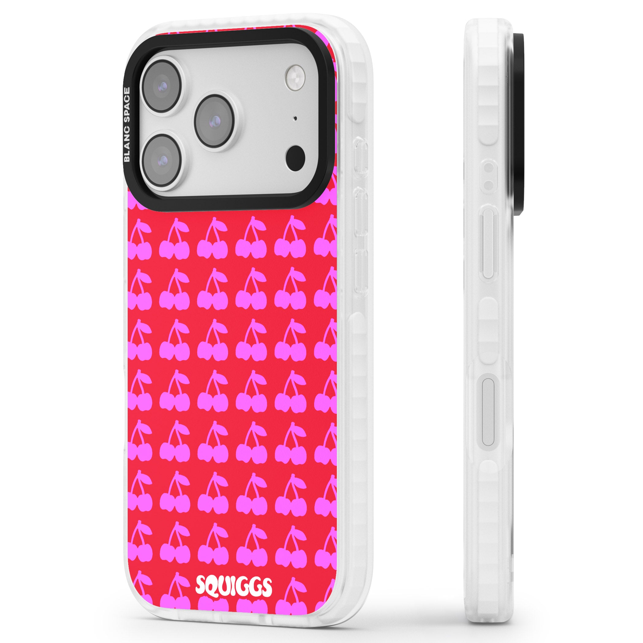 Red Cherries iPhone 17 Pro Impact Pro Clear Phone Case Side Profile