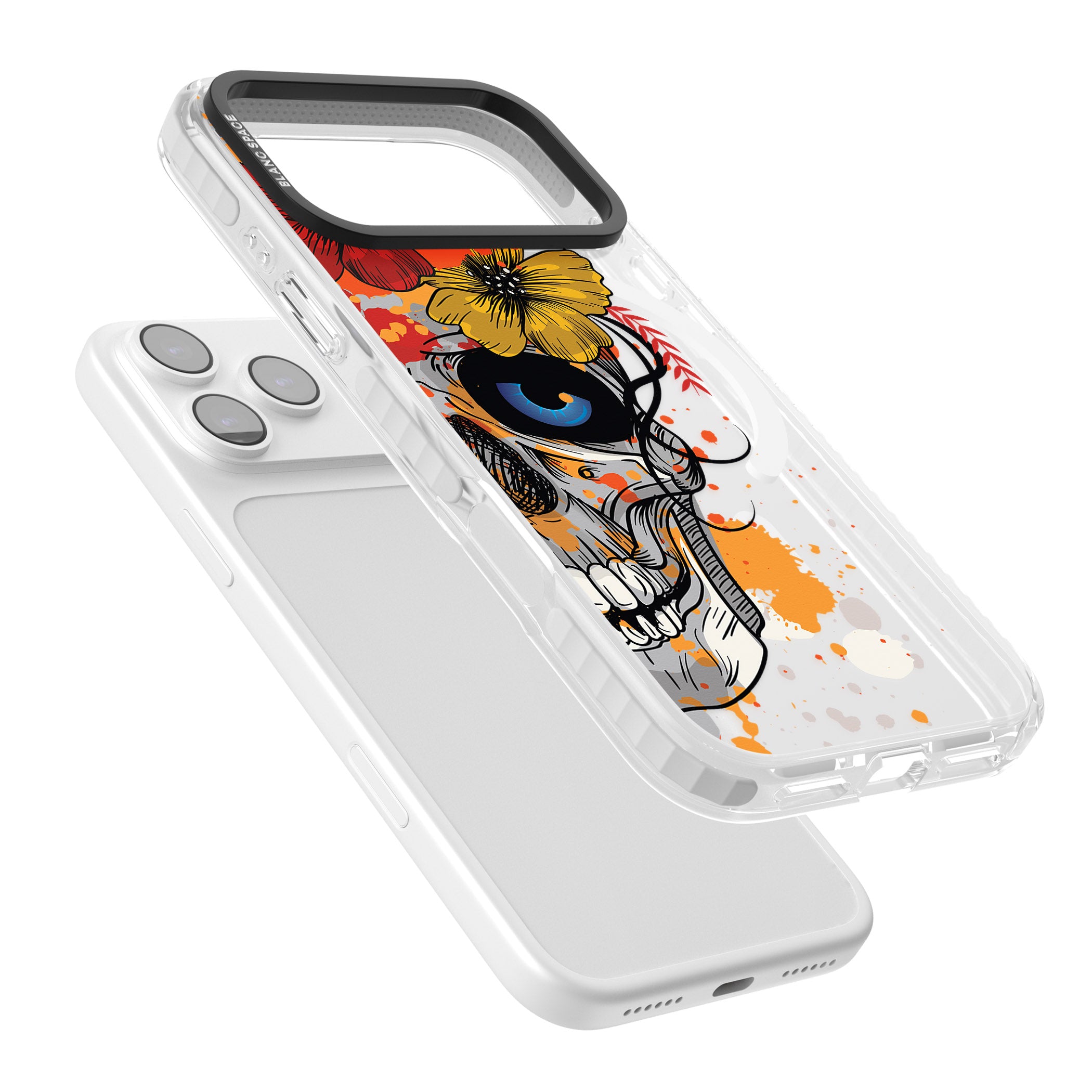 Sugar Skull Flowers iPhone 17 Pro Max Impact Pro Clear Phone Case Colours