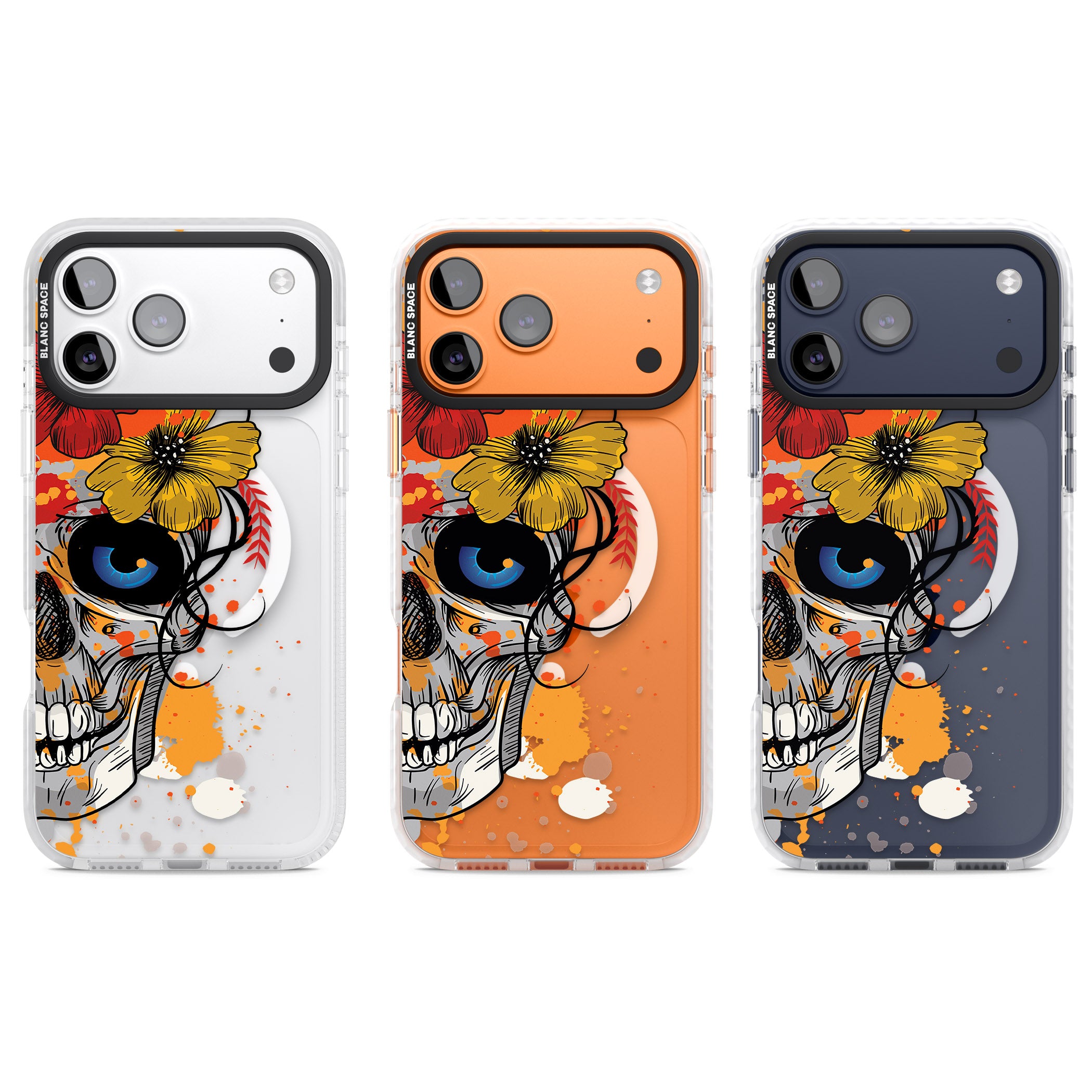 Sugar Skull Flowers iPhone 17 Pro Impact Pro Clear Phone Case APT Impact Protection