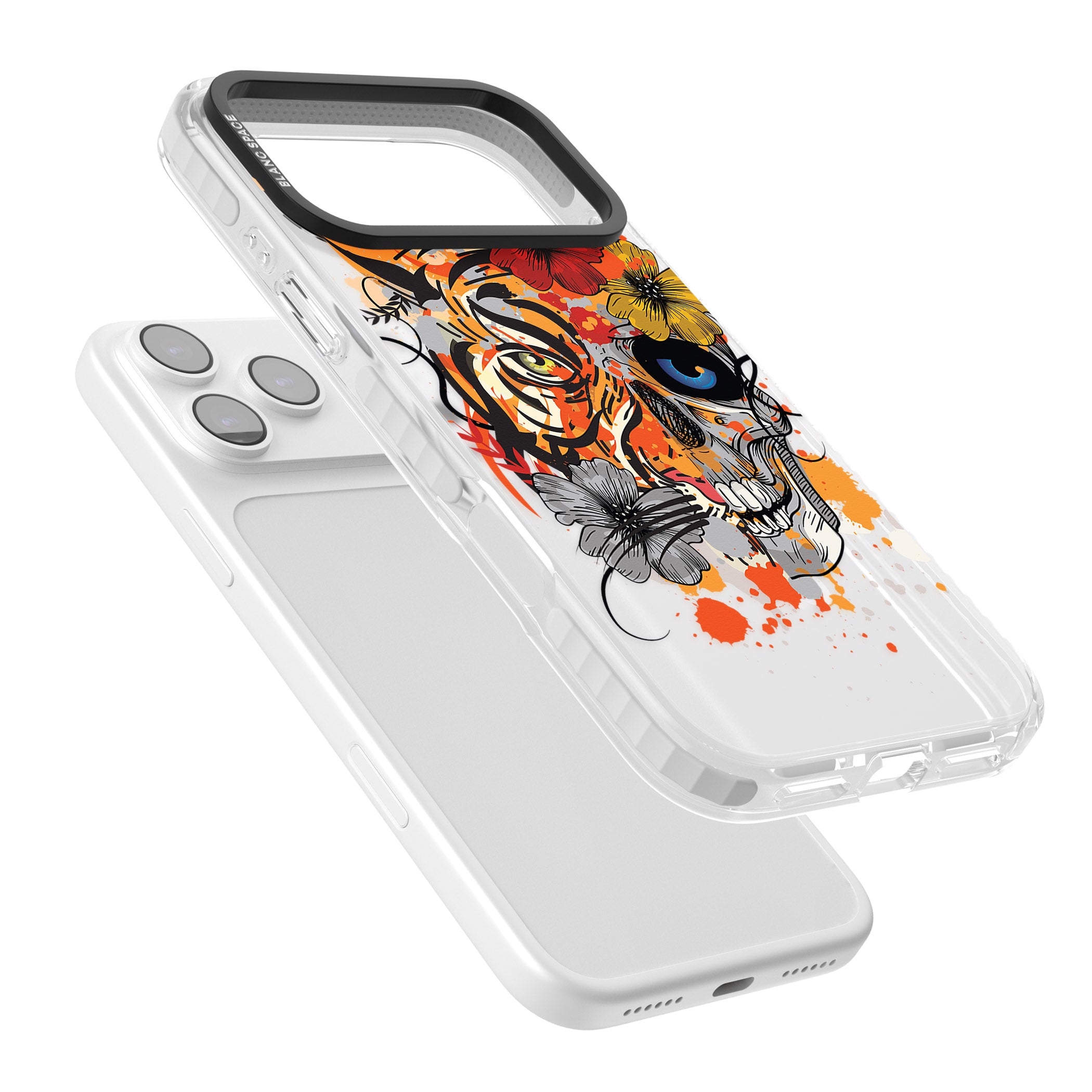 Sugar Skull Tiger Floral iPhone 17 Pro Impact Pro Clear Phone Case Colours