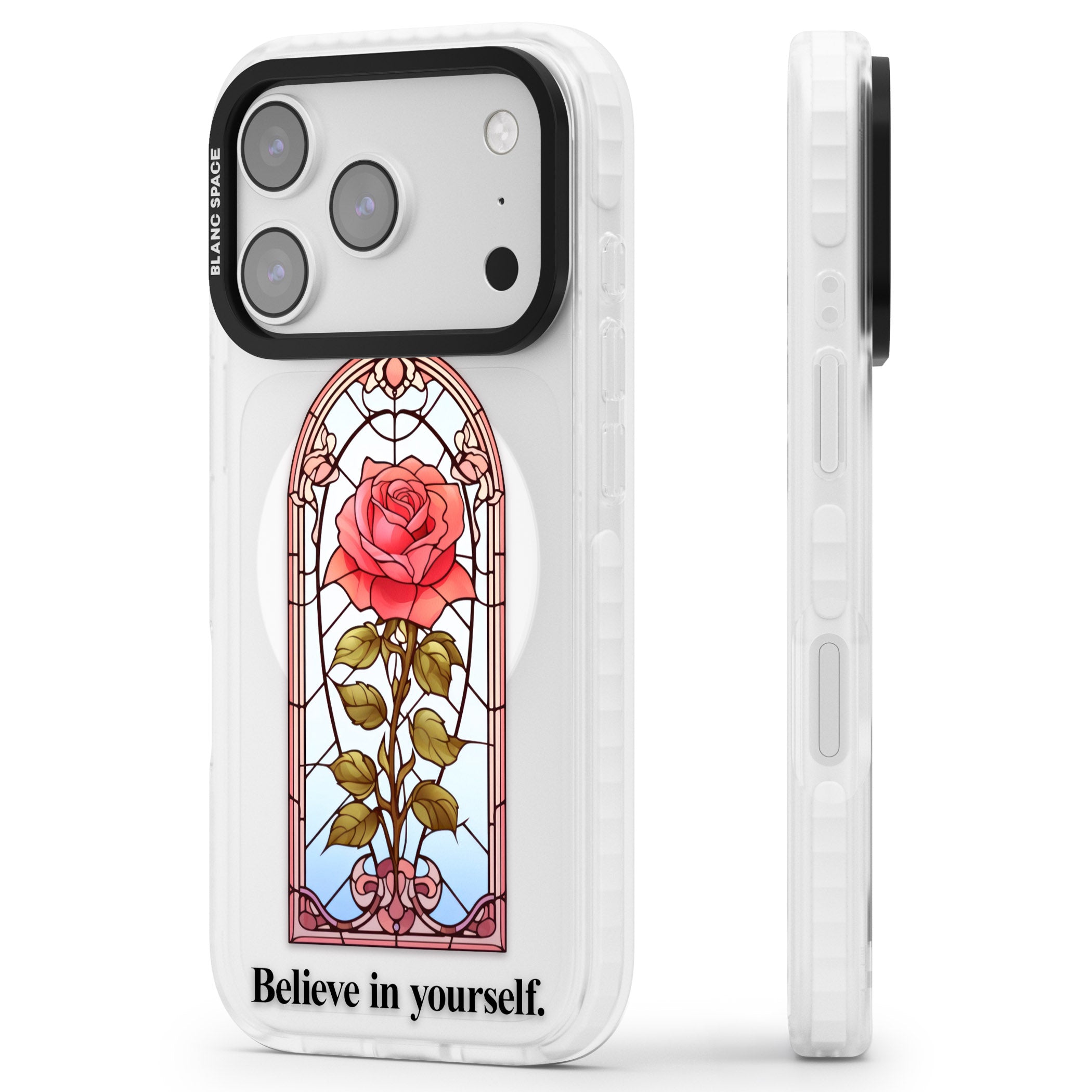 Believe In Yourself iPhone 17 Pro Impact Pro Clear Phone Case Side Profile
