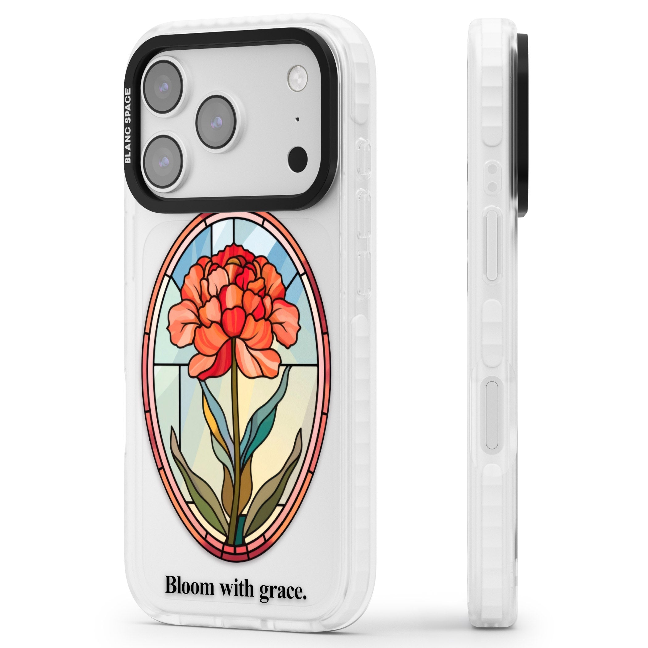 Bloom With Grace iPhone 17 Pro Impact Pro Clear Phone Case Side Profile