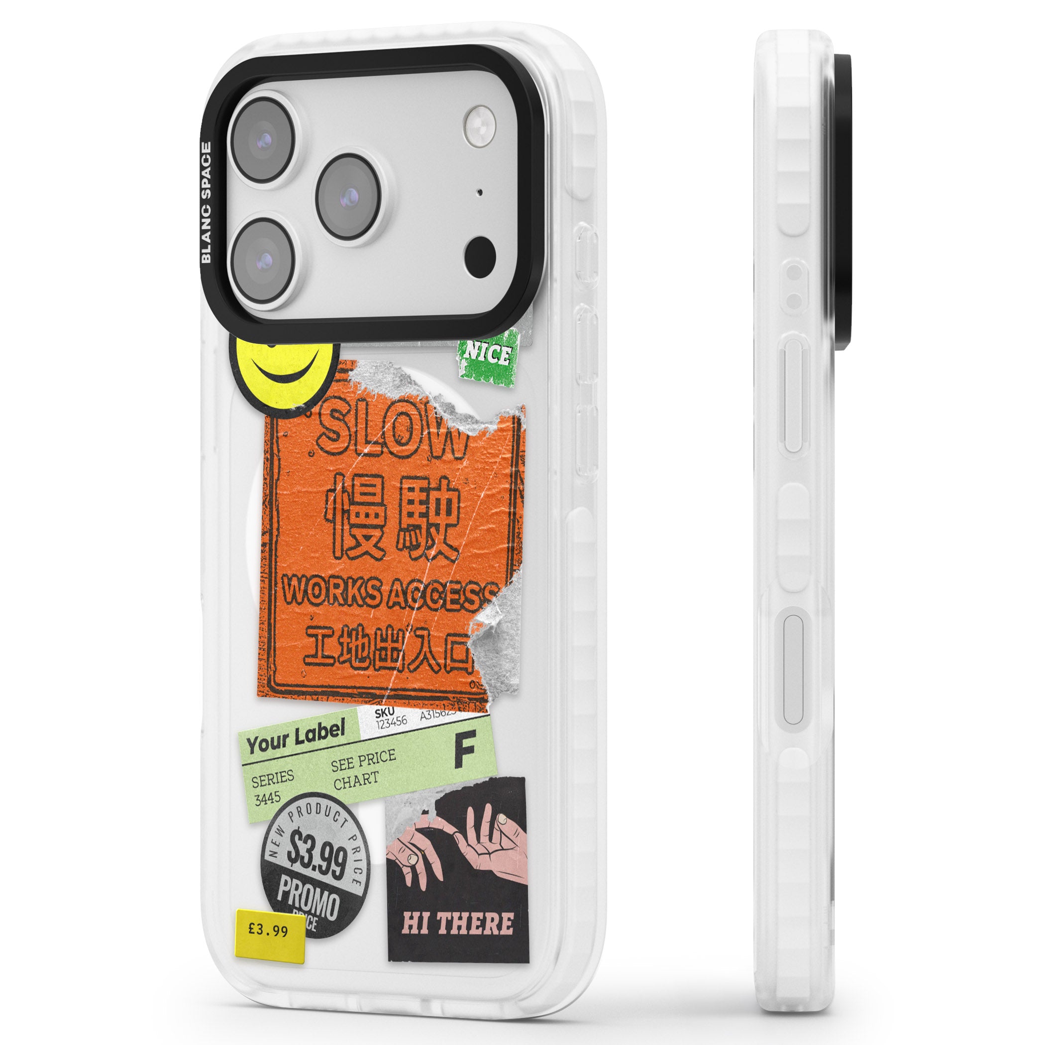 Kanji Signs Sticker Mix iPhone 17 Pro Max Impact Pro Clear Phone Case Side Profile