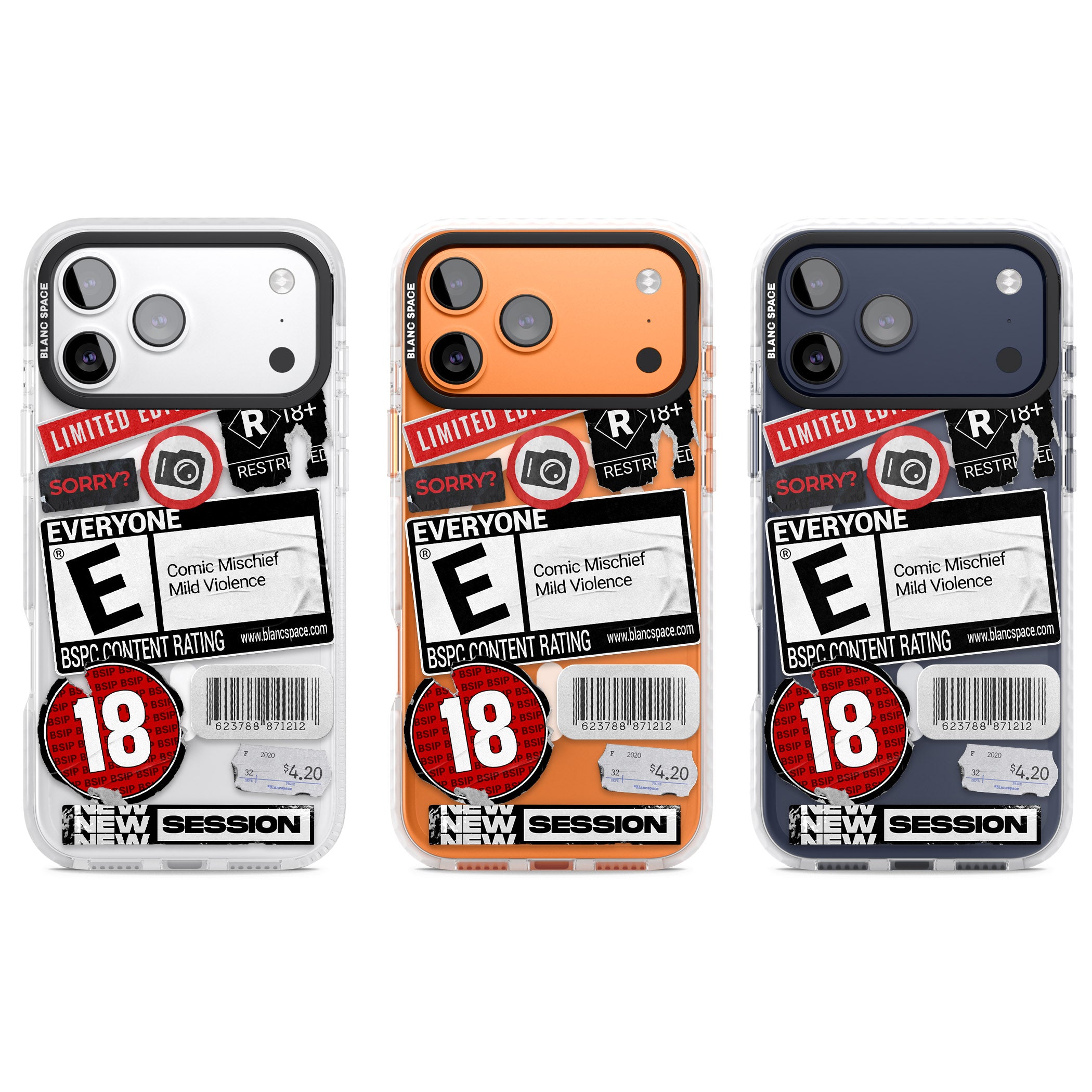 Rated 18+ Sticker Mix iPhone 17 Pro Impact Pro Clear Phone Case APT Impact Protection