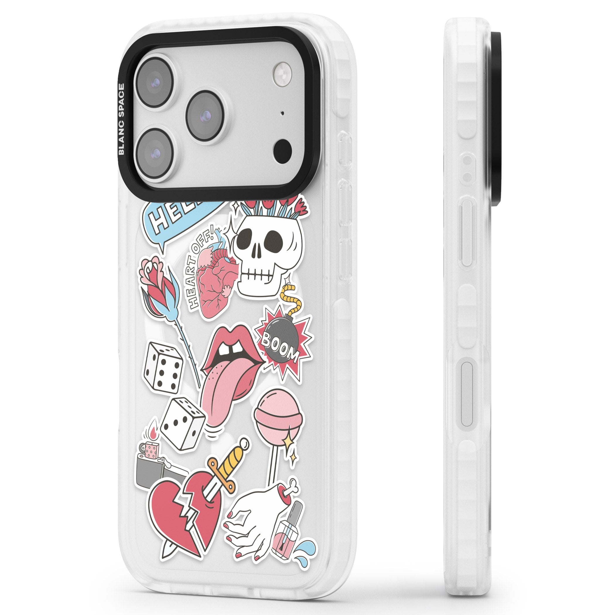 Skull & Flowers Stickers iPhone 17 Pro Max Impact Pro Clear Phone Case Side Profile