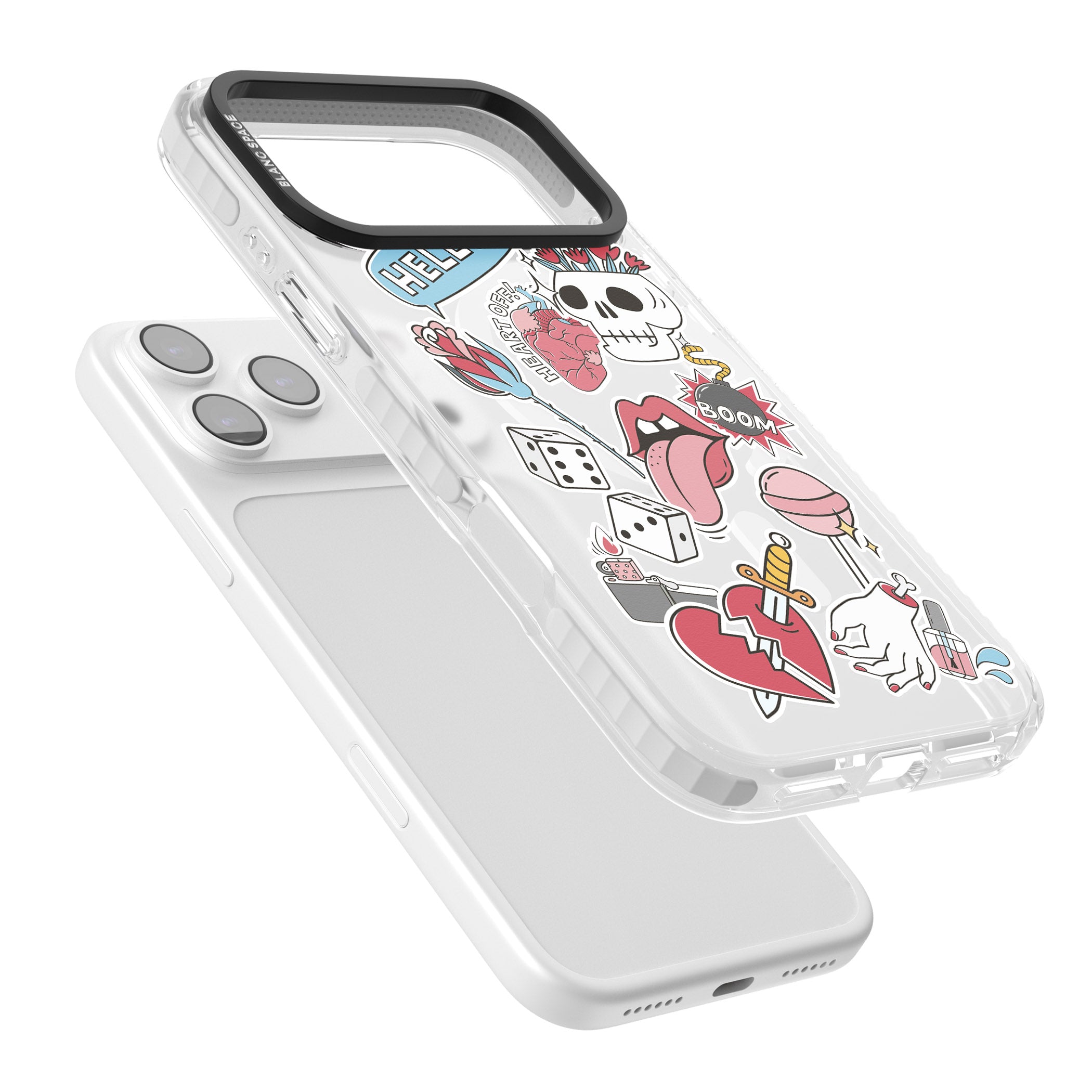 Skull & Flowers Stickers iPhone 17 Pro Impact Pro Clear Phone Case Colours