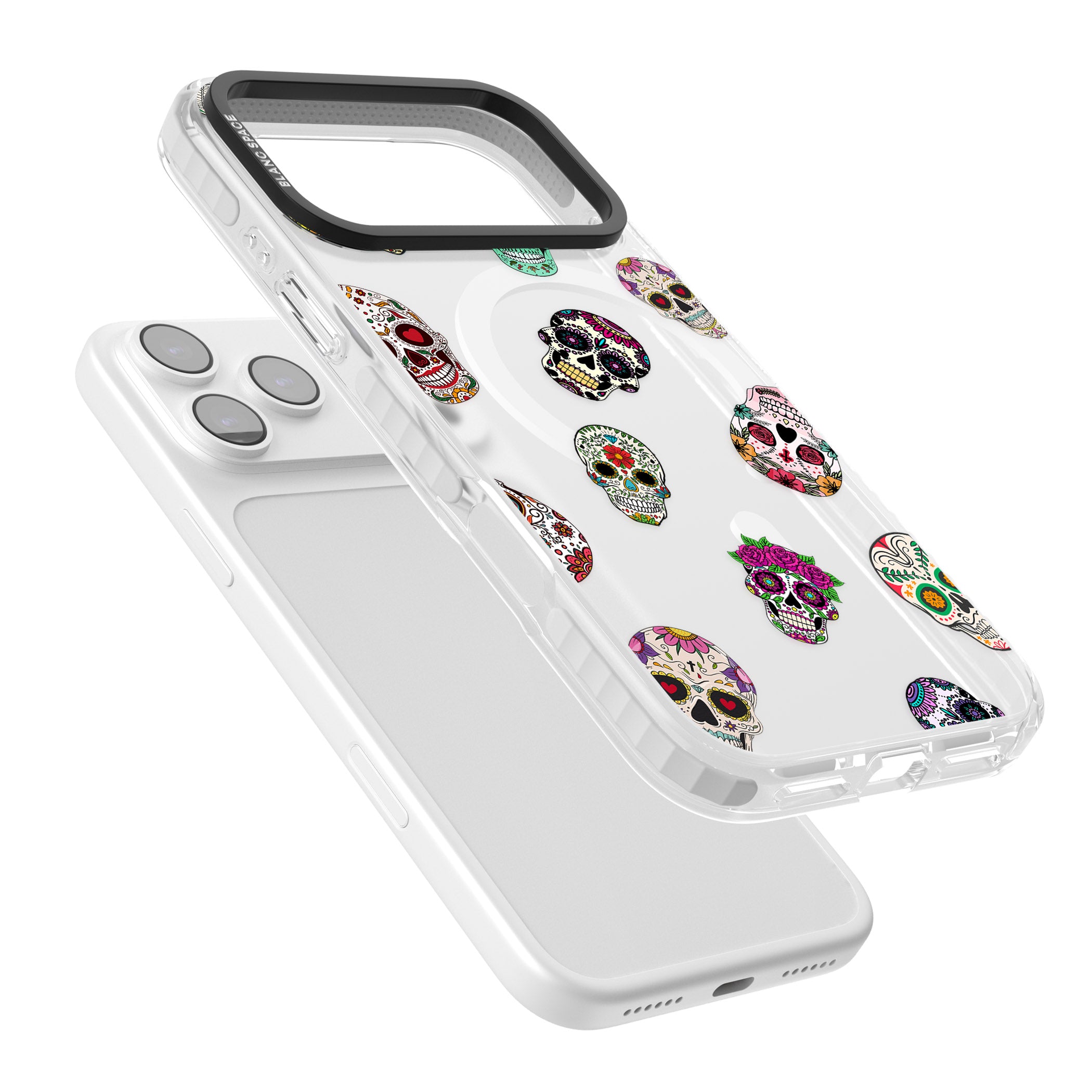 Mixed Sugar Skull Pattern iPhone 17 Pro Max Impact Pro Clear Phone Case Colours