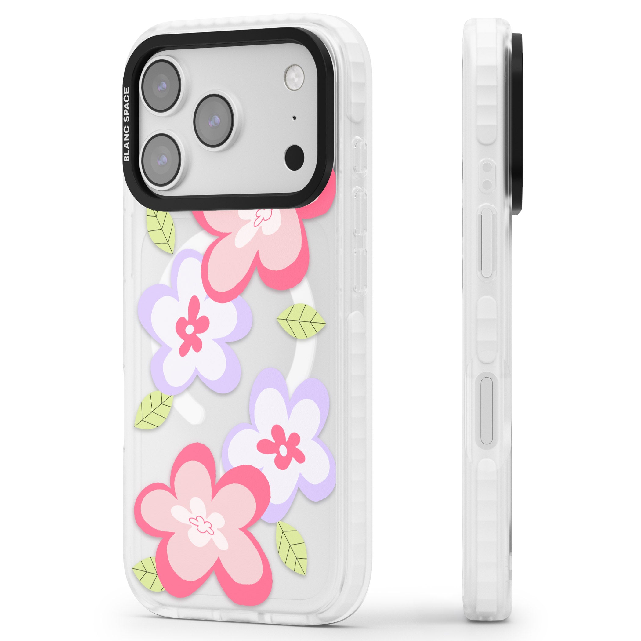 Funky Flowers iPhone 17 Pro Impact Pro Clear Phone Case Side Profile