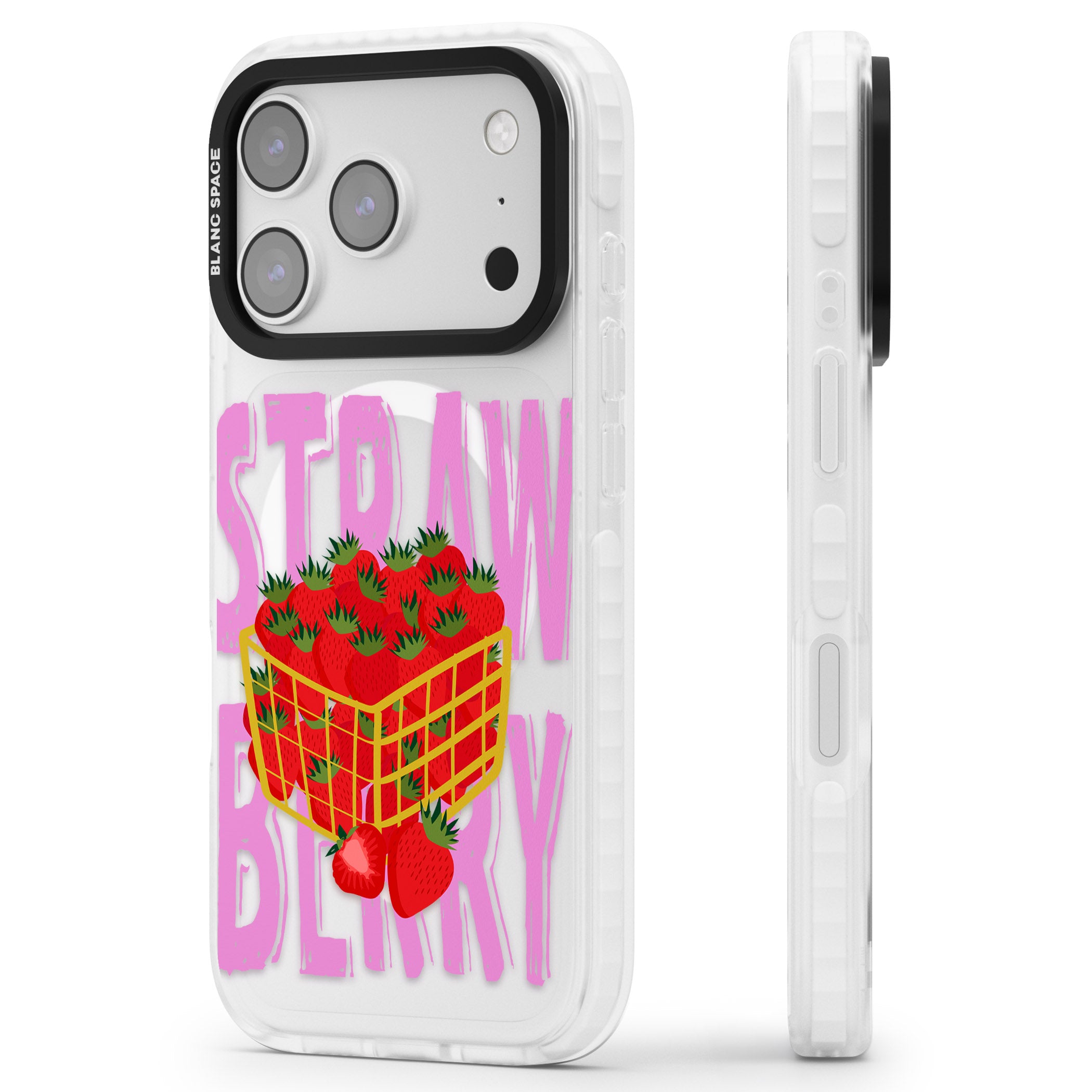 Strawberry Basket iPhone 17 Pro Impact Pro Clear Phone Case Side Profile