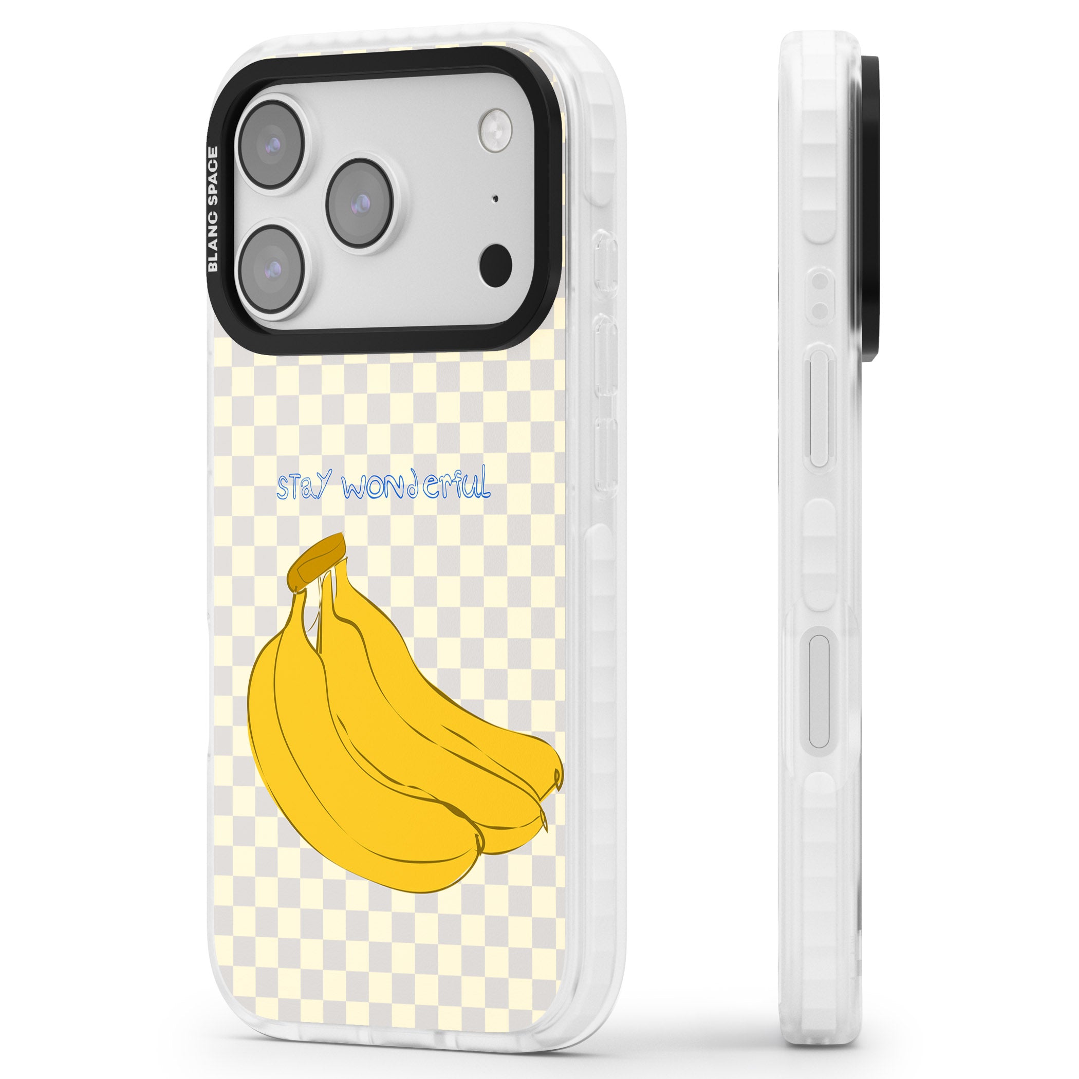 Stay Wonderful Banana iPhone 17 Pro Impact Pro Clear Phone Case Side Profile
