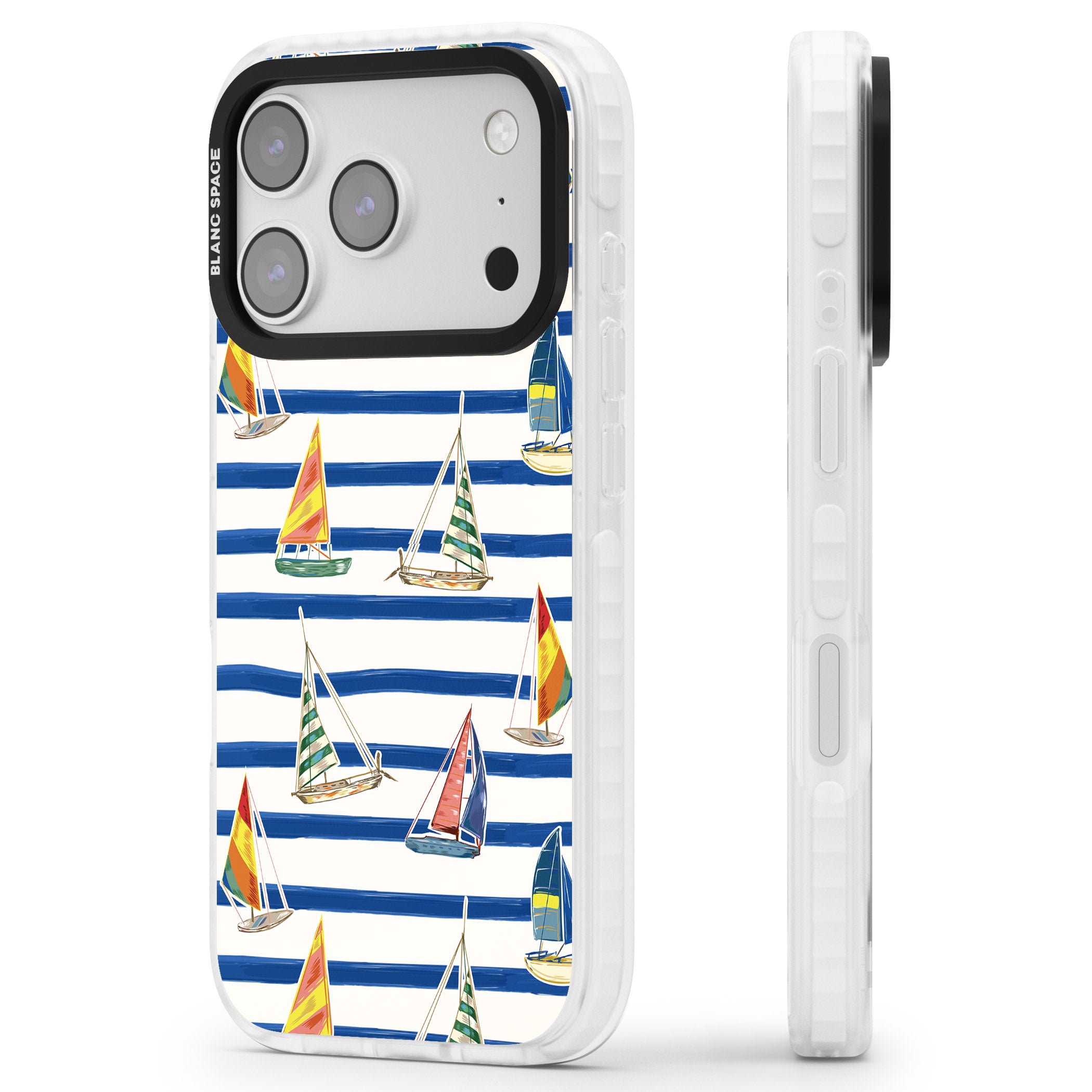 Coastal Sailboats iPhone 17 Pro Impact Pro Clear Phone Case Side Profile