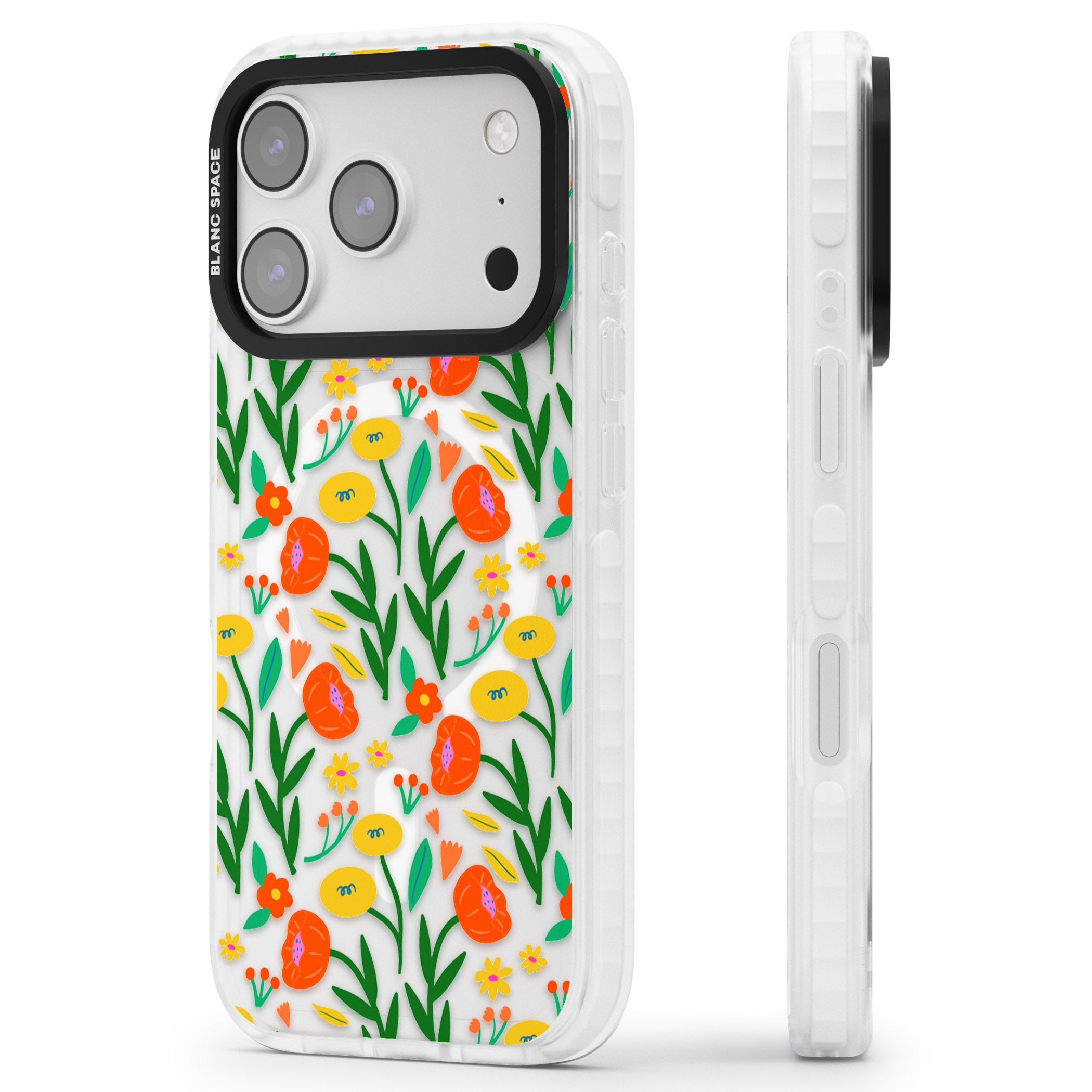 Summer Flower Fiesta iPhone 17 Pro Impact Pro Clear Phone Case Side Profile