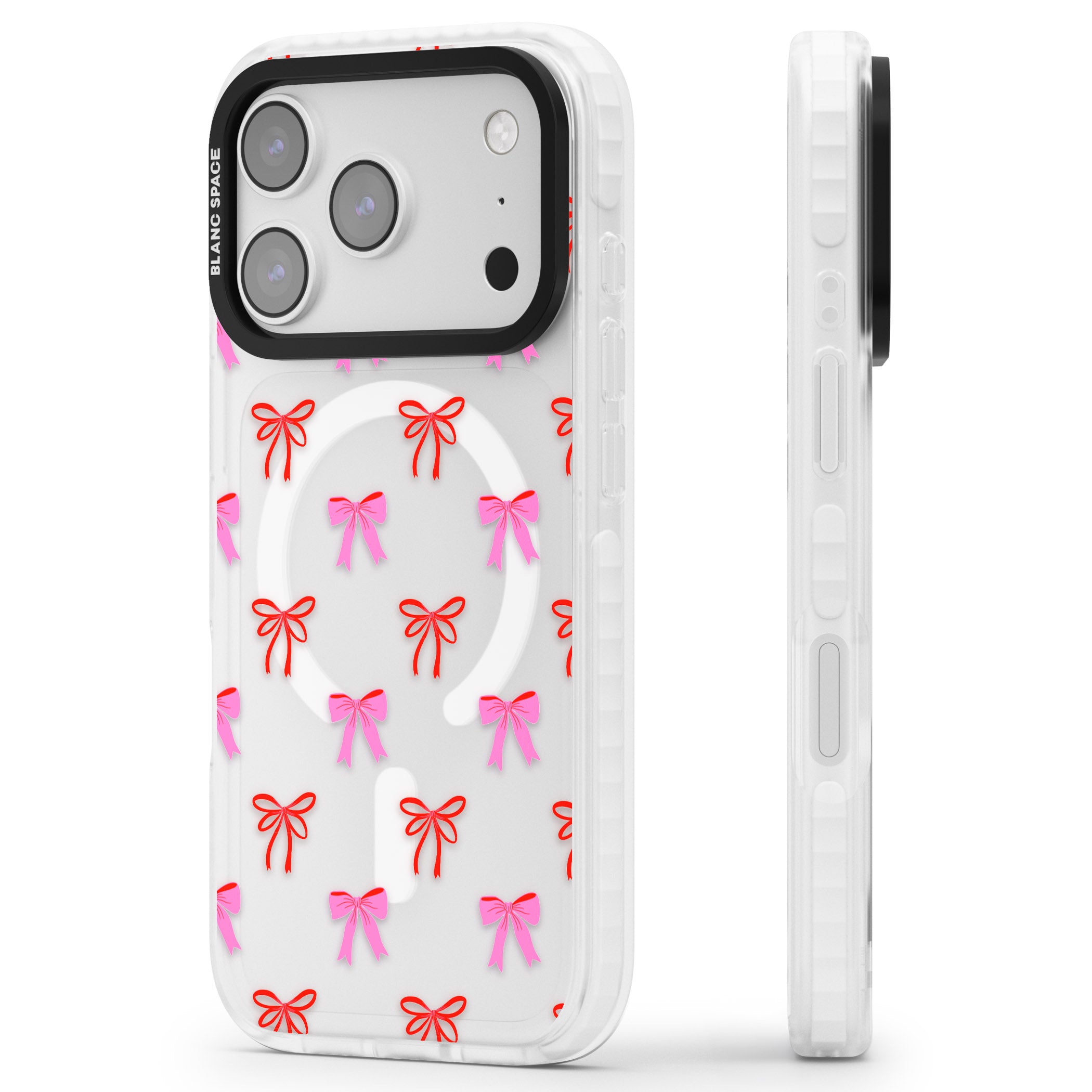 Cute Bow Pattern iPhone 17 Pro Impact Pro Clear Phone Case Side Profile