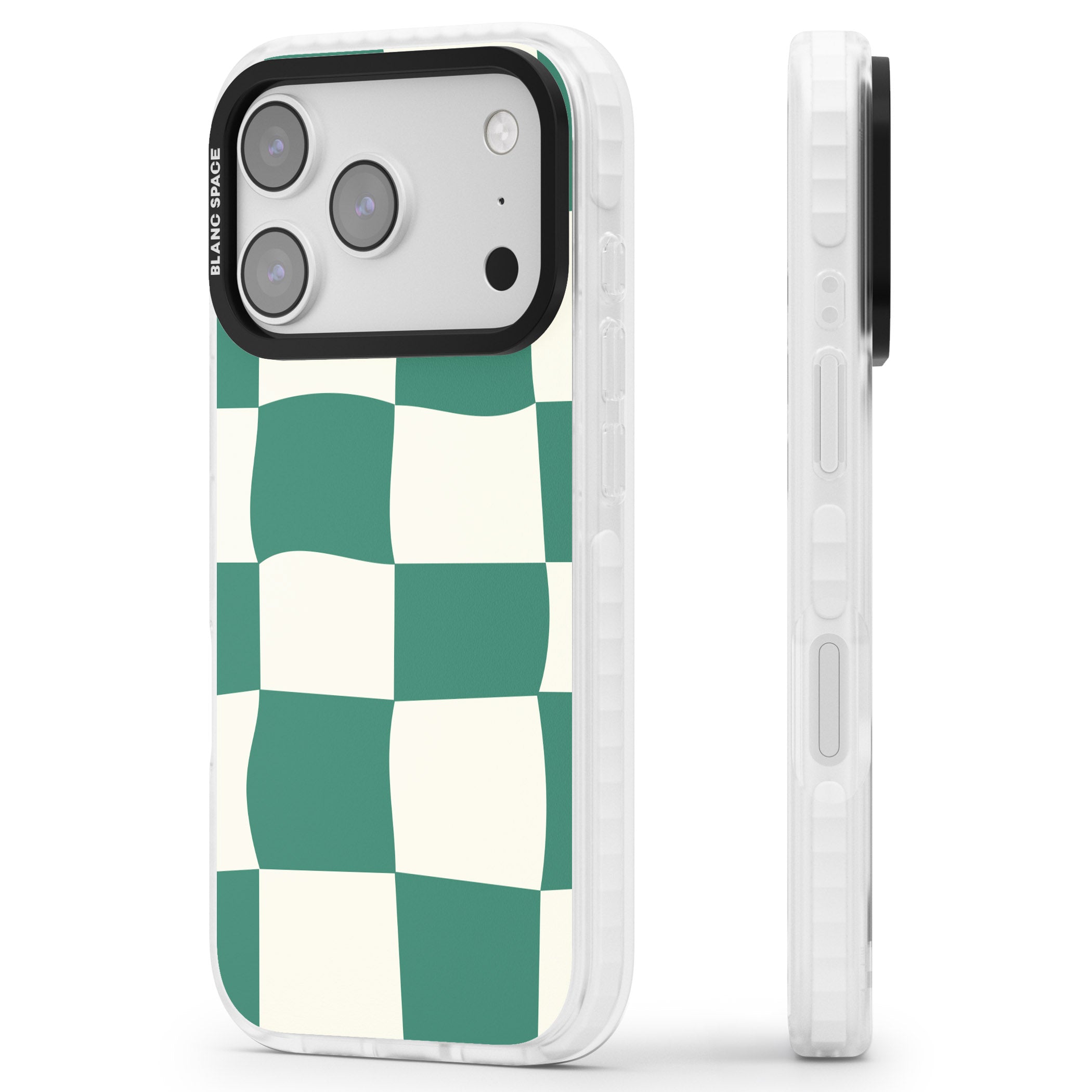 Green & Cream Wavy Check iPhone 17 Pro Max Impact Pro Clear Phone Case Side Profile