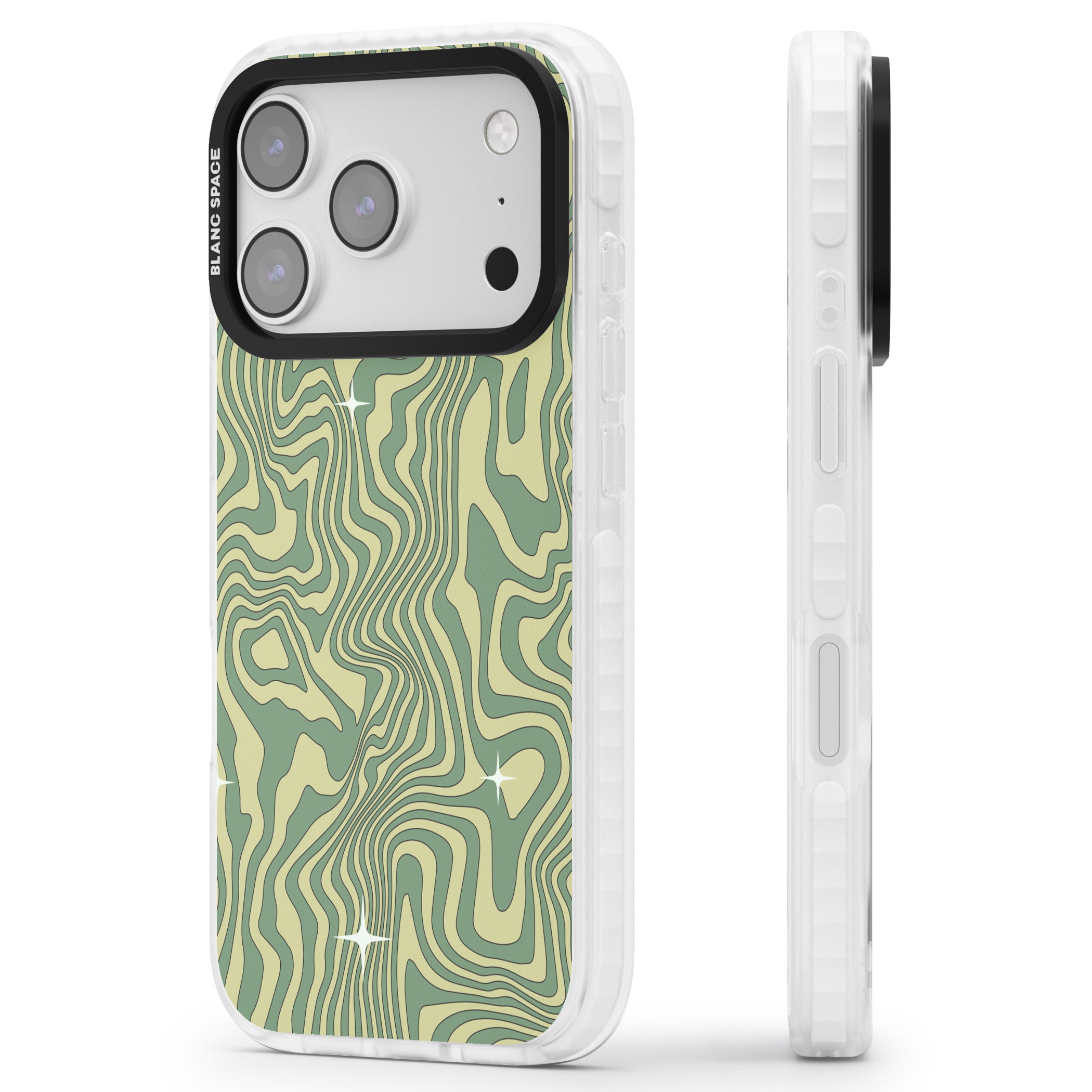 Green Abstract Wave iPhone 17 Pro Impact Pro Clear Phone Case Side Profile