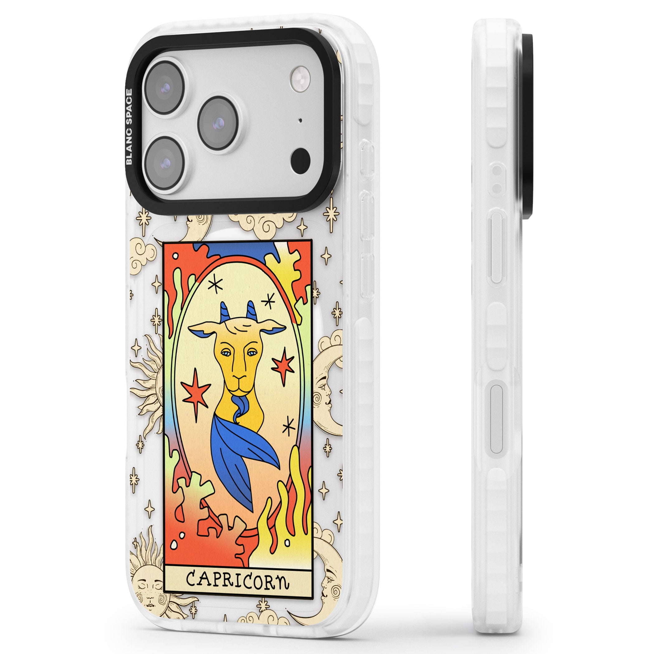 Celestial Zodiac Capricorn iPhone 17 Pro Max Impact Pro Clear Phone Case Side Profile