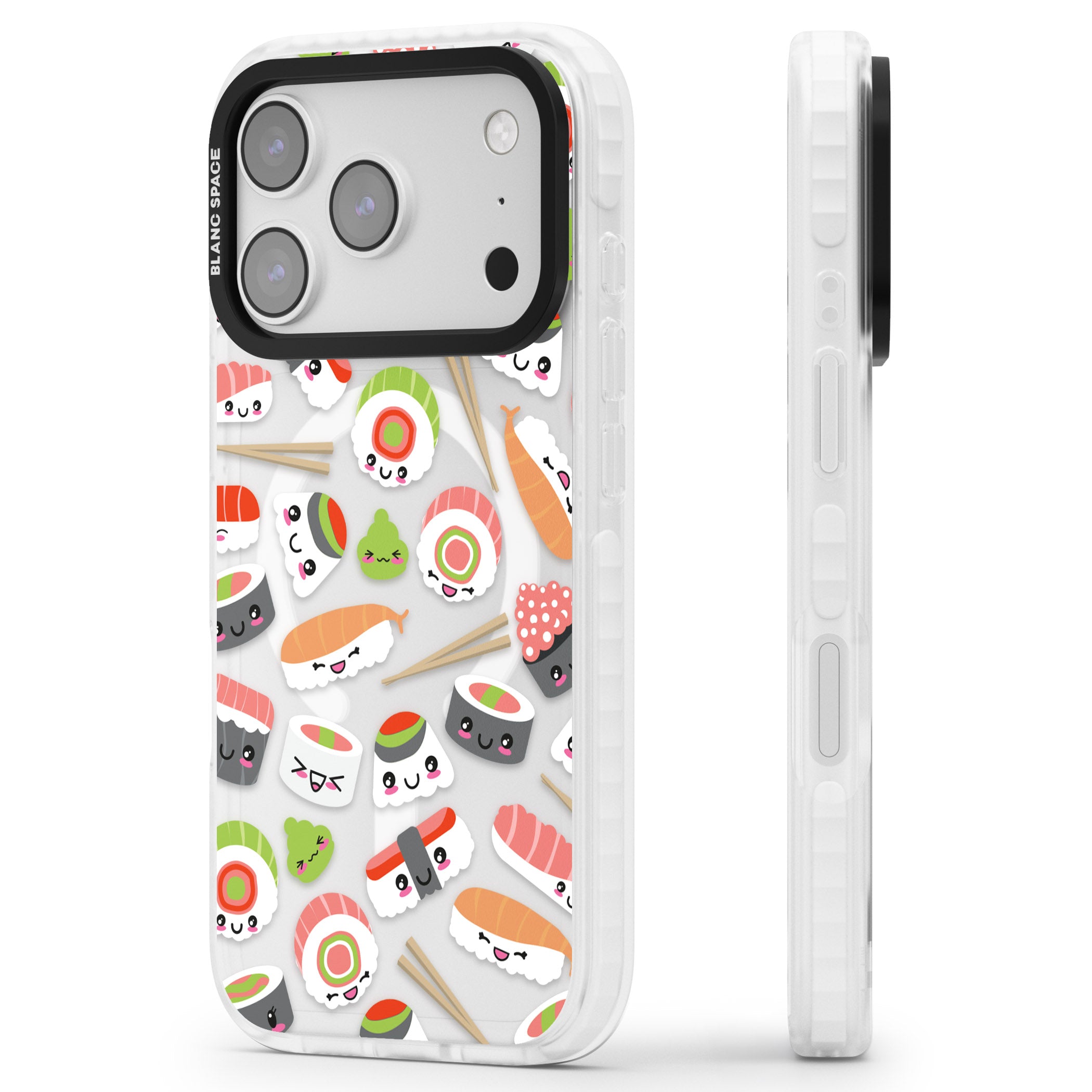 Kawaii Sushi Party iPhone 17 Pro Impact Pro Clear Phone Case Side Profile