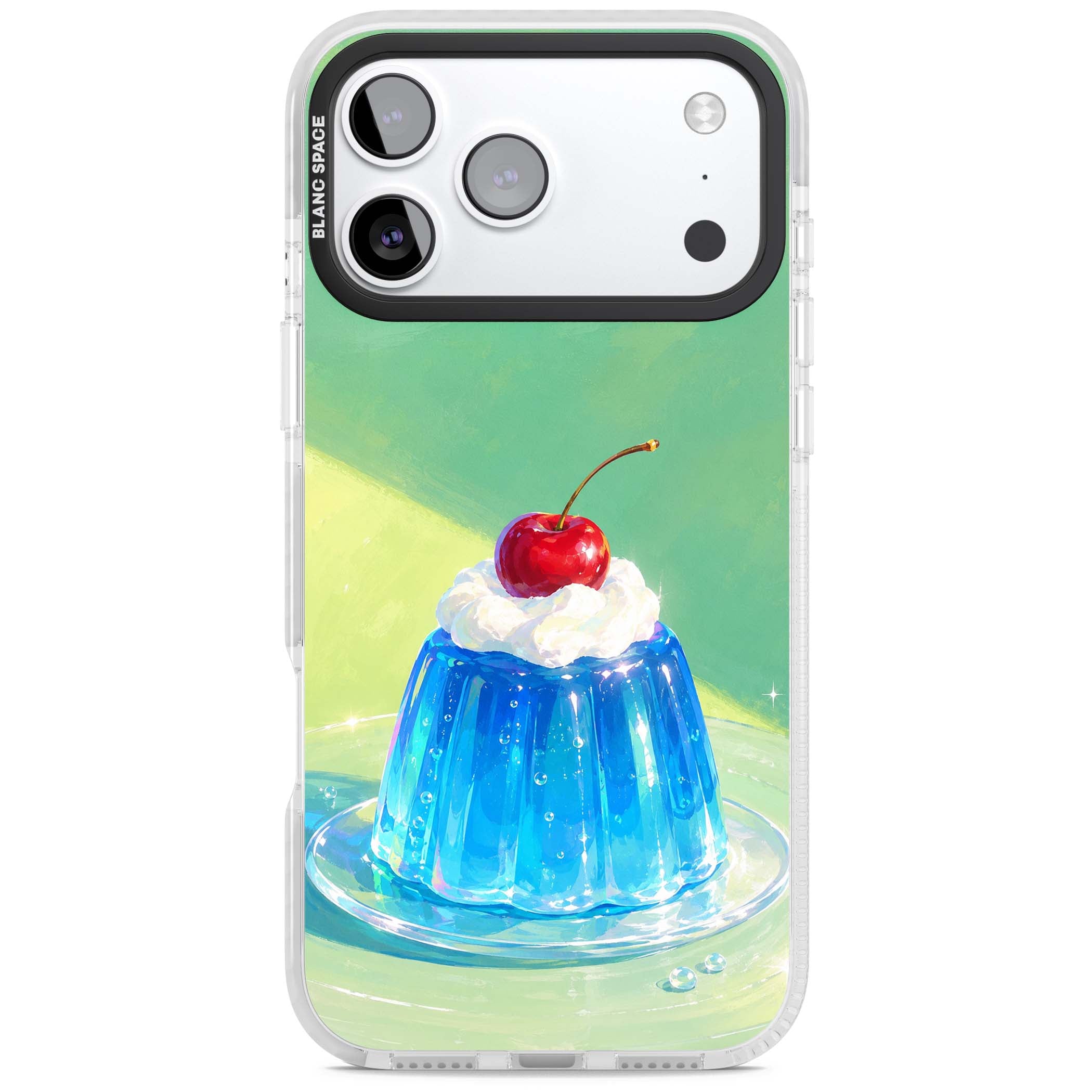 Cherry Jelly kawaii dessert iPhone case featuring blue jelly pudding, whipped cream and a red cherry | Impact Magsafe case for iPhone 17 Pro, iPhone 17 Pro Max
