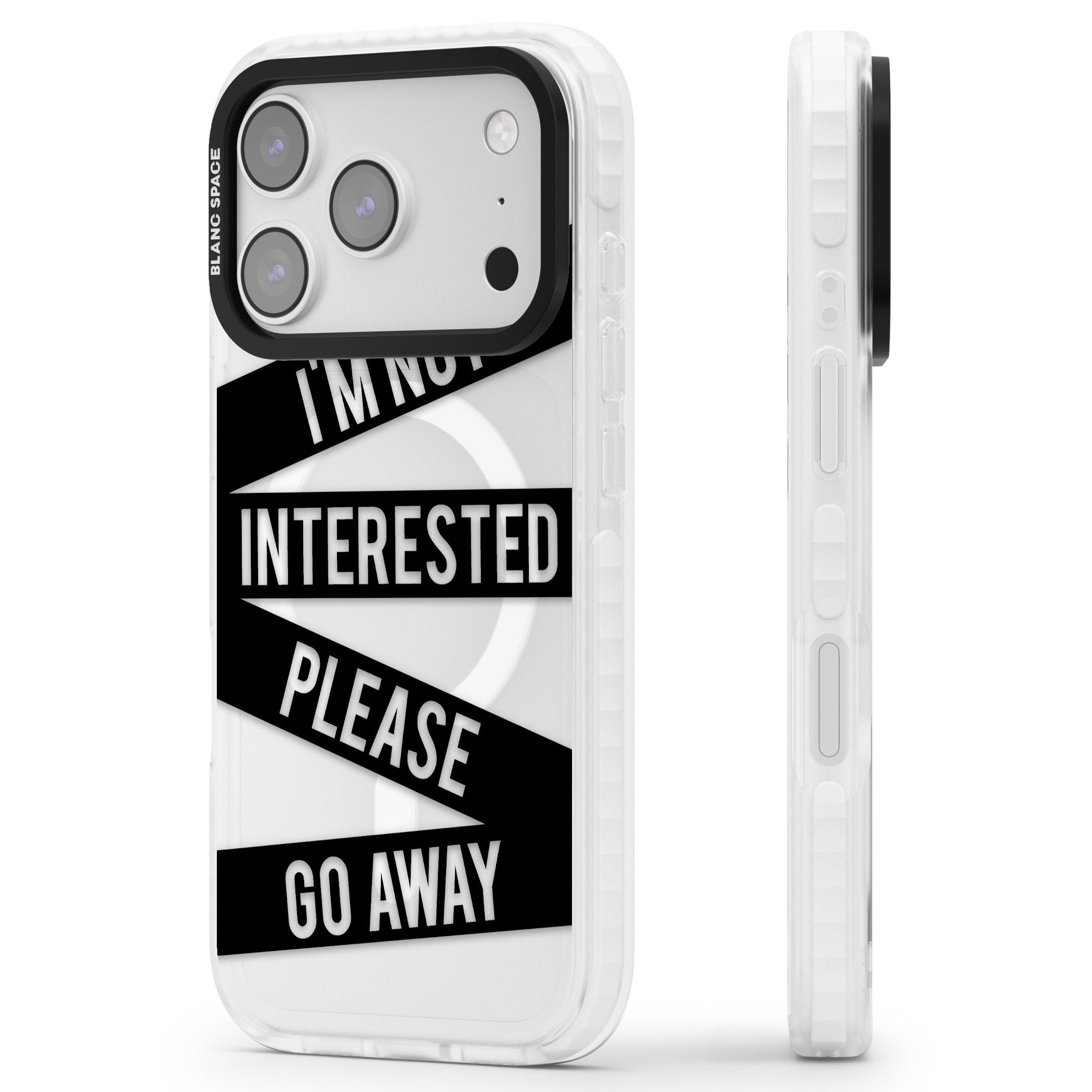 Not Interested Warning iPhone 17 Pro Max Impact Pro Clear Phone Case Side Profile