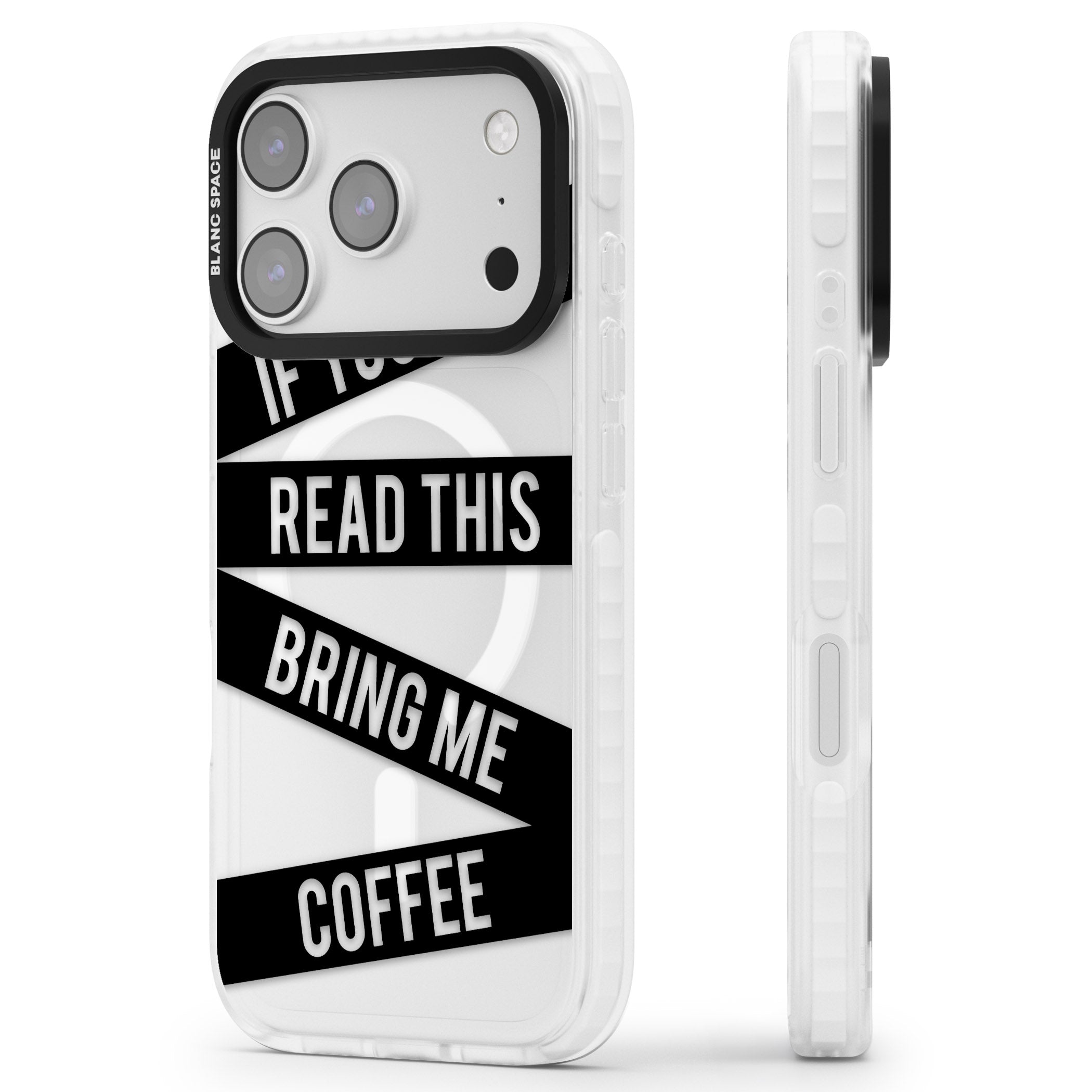 Bring Me Coffee iPhone 17 Pro Max Impact Pro Clear Phone Case Side Profile