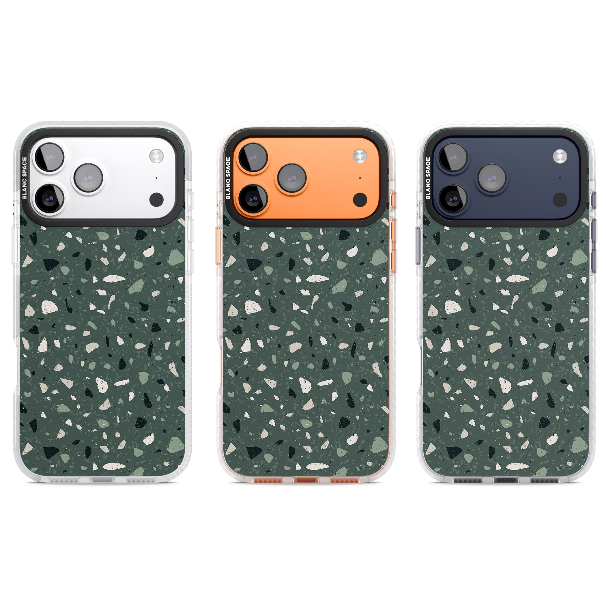 Green & Cream Terrazzo Pattern iPhone 17 Pro Impact Pro Clear Phone Case APT Impact Protection