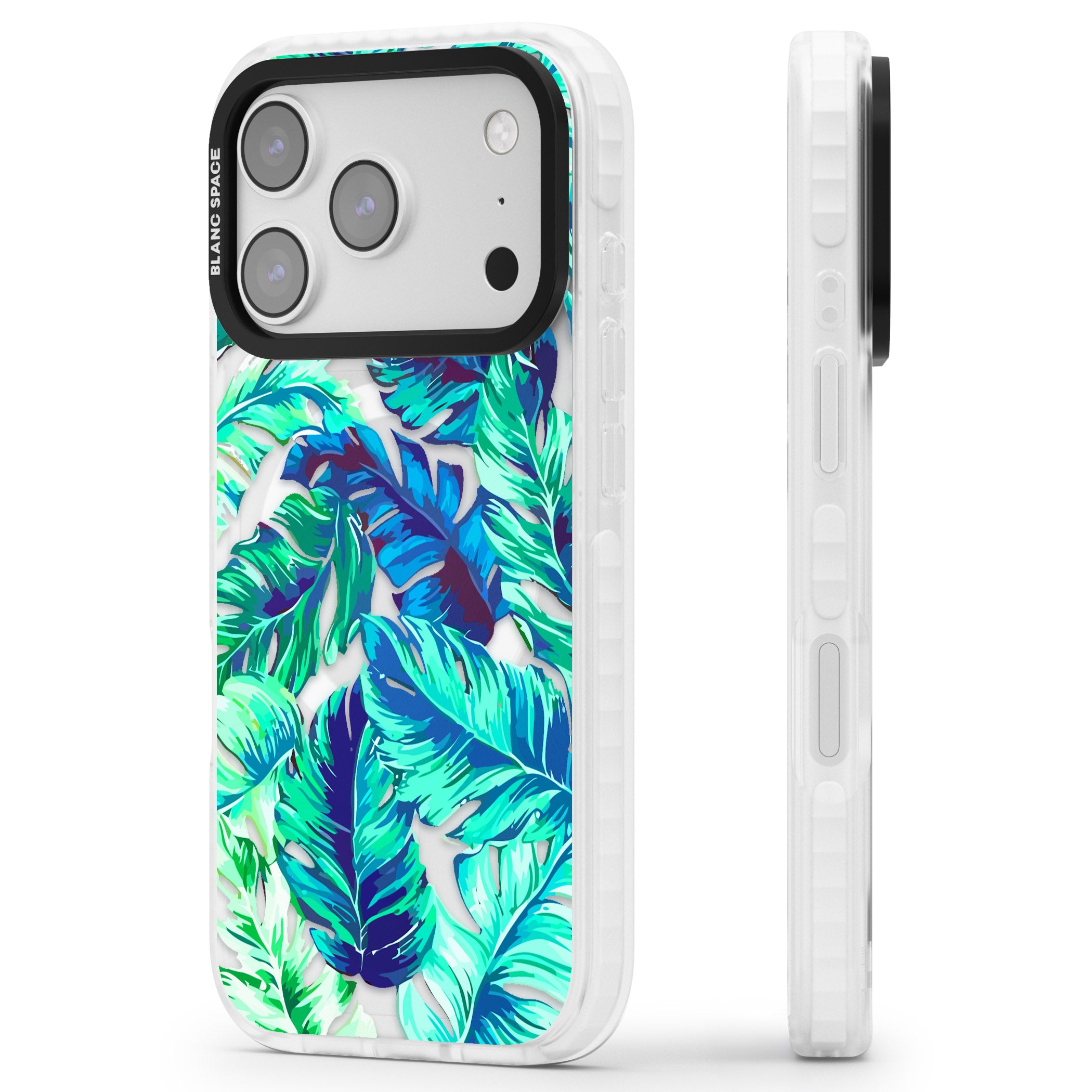 Tropical Palms iPhone 17 Pro Impact Pro Clear Phone Case Side Profile
