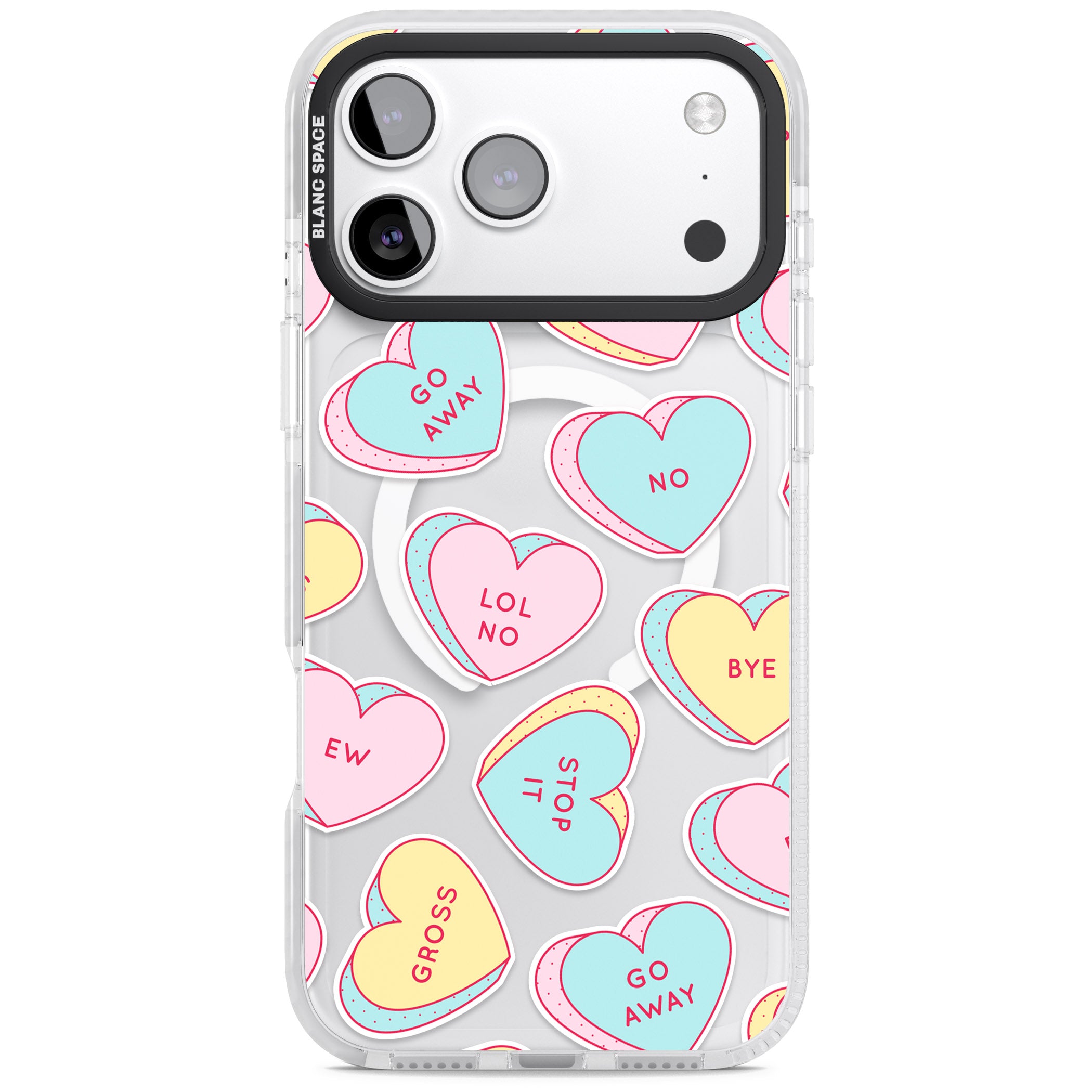 Sarcastic Love Hearts iPhone 17 Pro Impact Pro Clear Phone Case