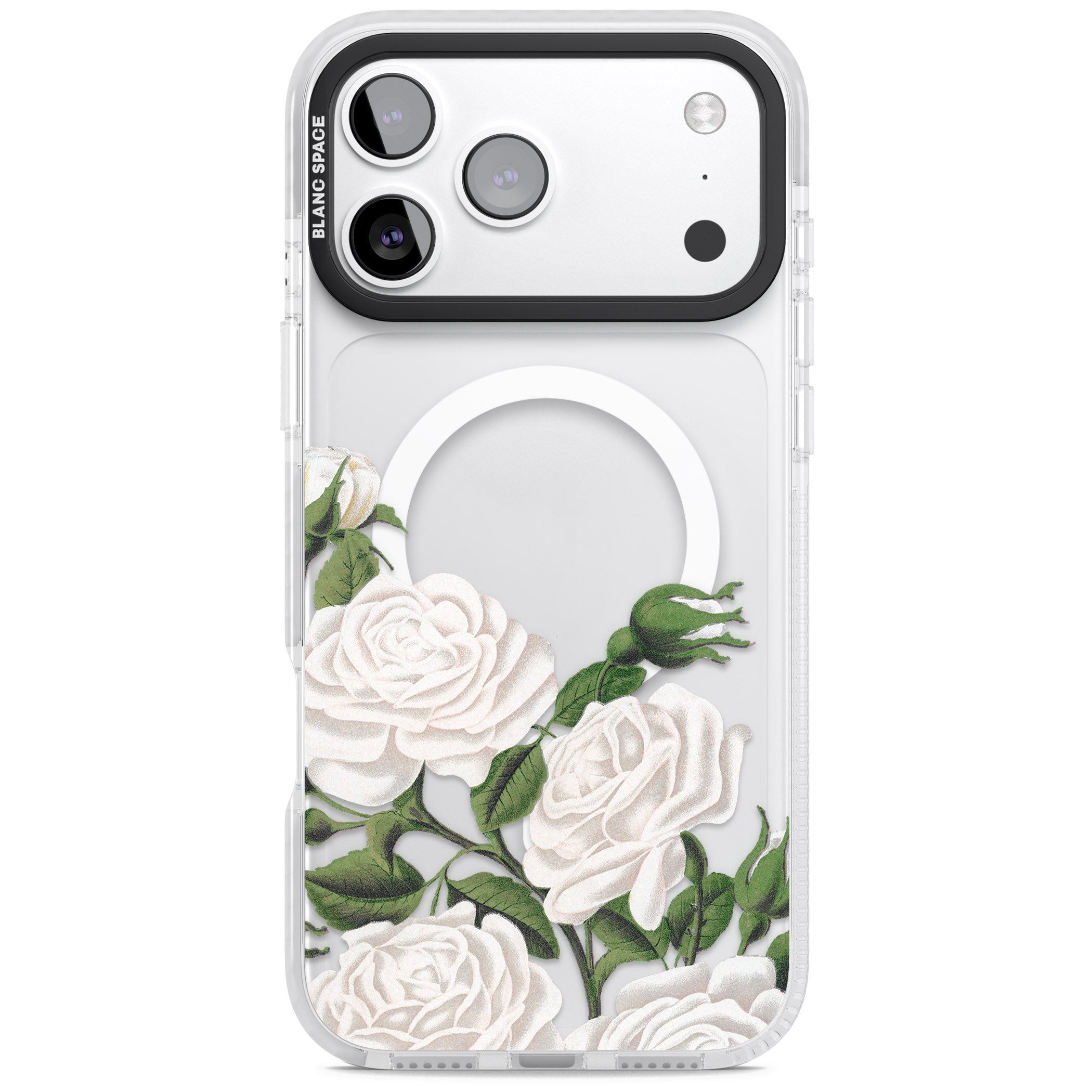 White Vintage Painted Flowers iPhone 17 Pro Max Impact Pro Clear Phone Case