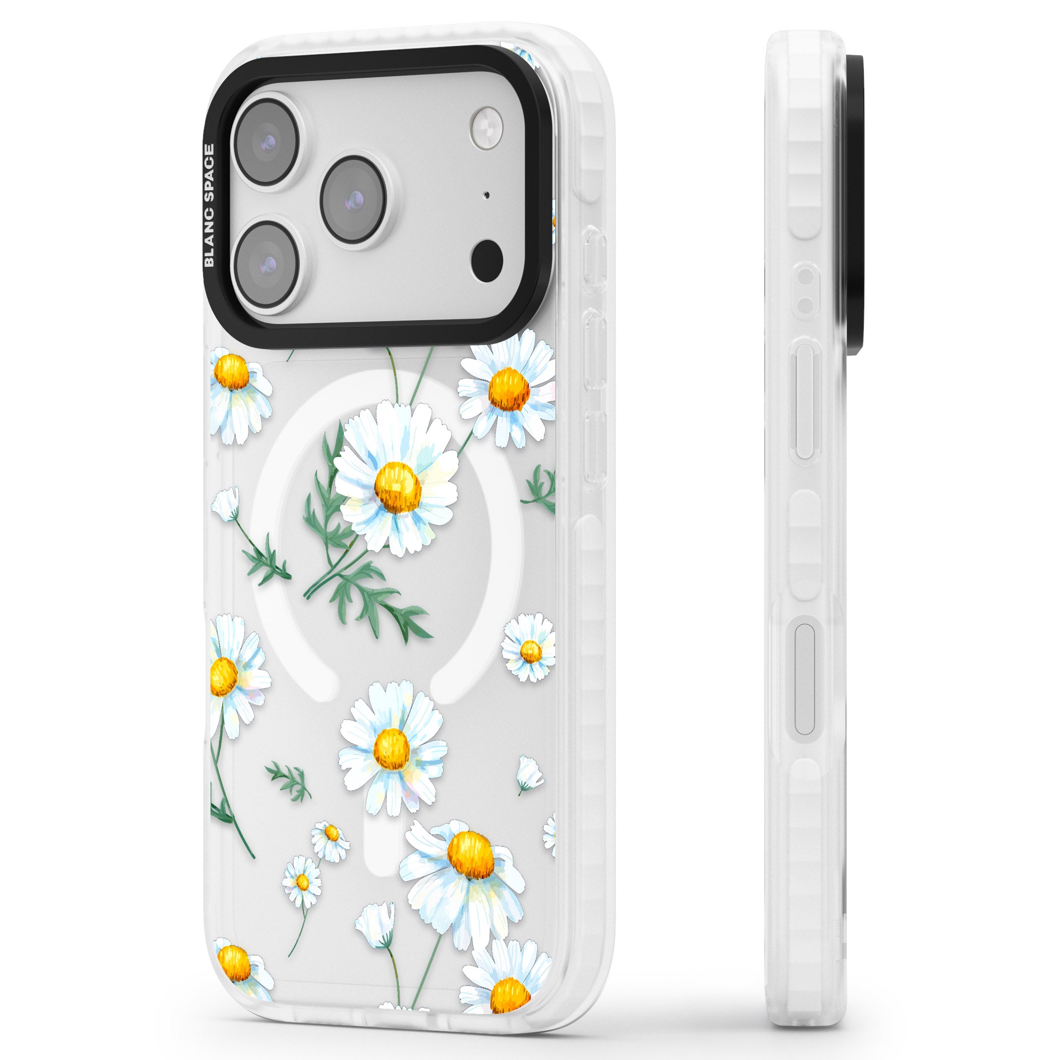 Vintage Painted Daisies iPhone 17 Pro Max Impact Pro Clear Phone Case Side Profile