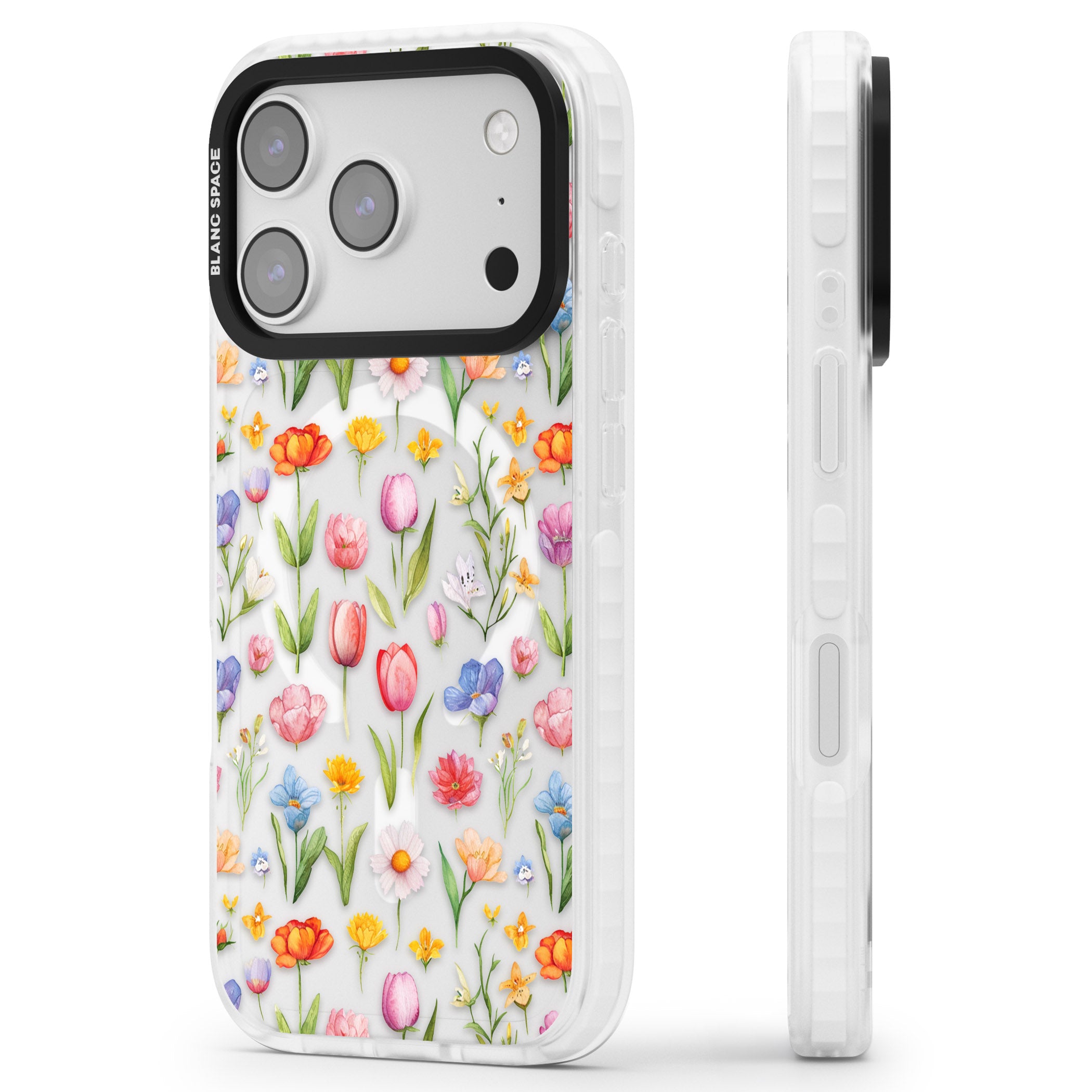 Small Flower Mix iPhone 17 Pro Impact Pro Clear Phone Case Side Profile