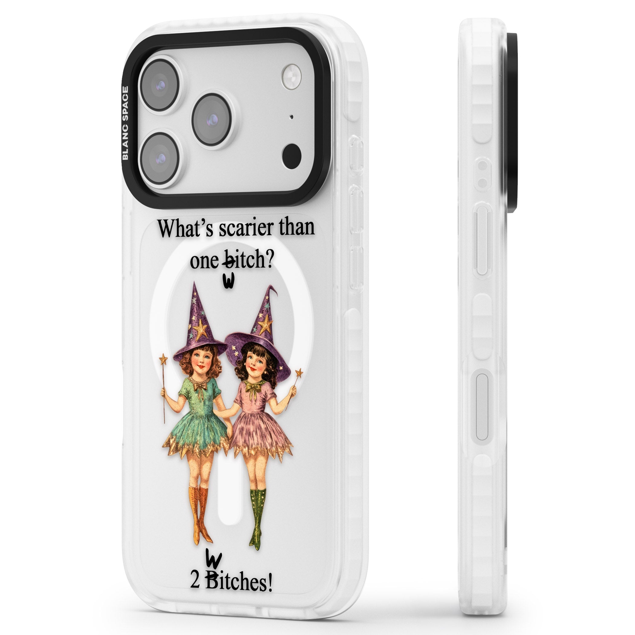 Two Witches iPhone 17 Pro Max Impact Pro Clear Phone Case Side Profile