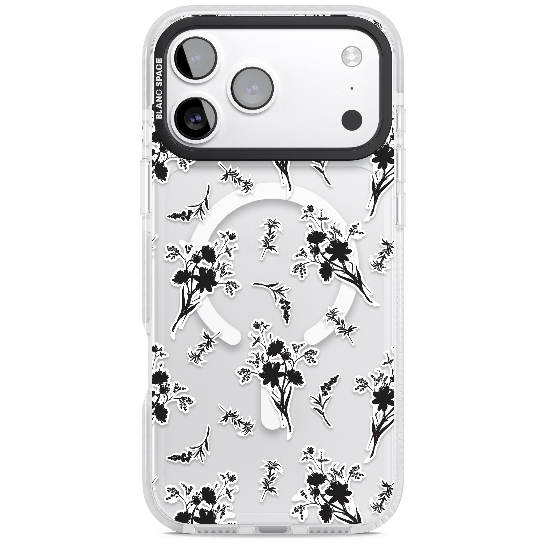 Black Sticker Wildflowers iPhone 17 Pro Max Impact Pro Clear Phone Case