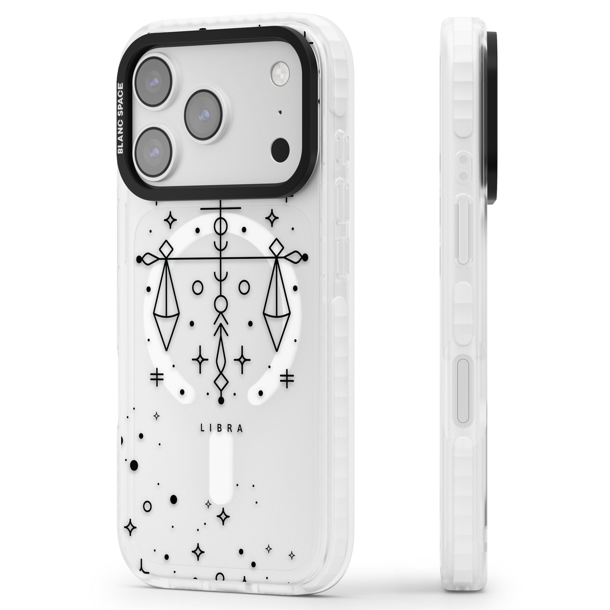 Libra Abstract Zodiac iPhone 17 Pro Max Impact Pro Clear Phone Case Side Profile