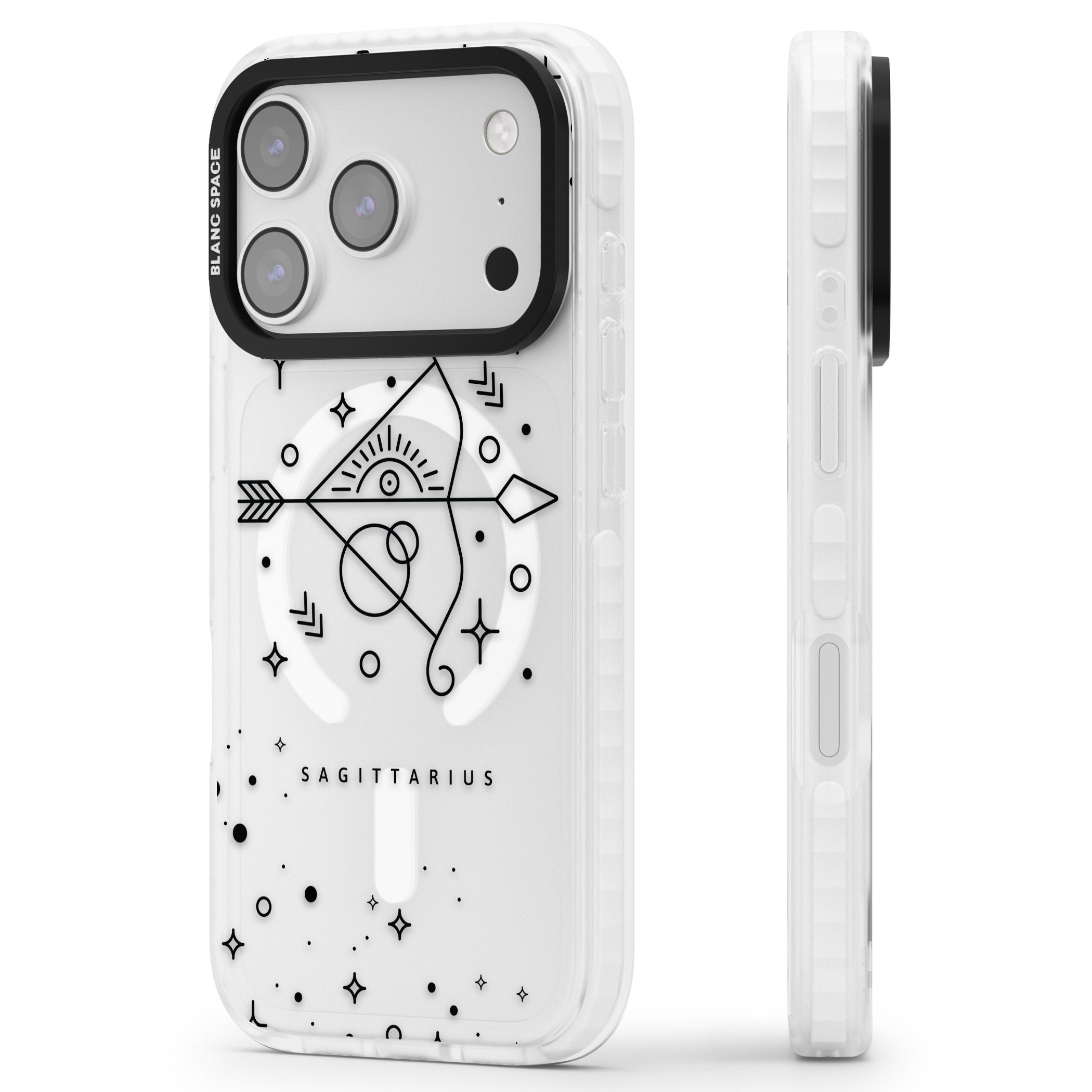 Sagittarius Arcane iPhone 17 Pro Impact Pro Clear Phone Case Side Profile