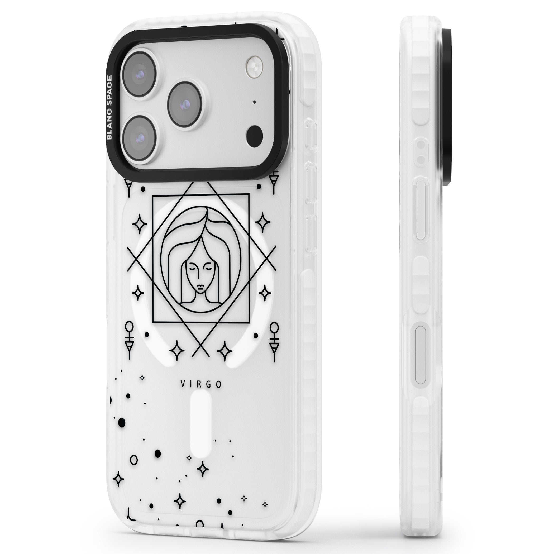Virgo Emblem iPhone 17 Pro Max Impact Pro Clear Phone Case Side Profile