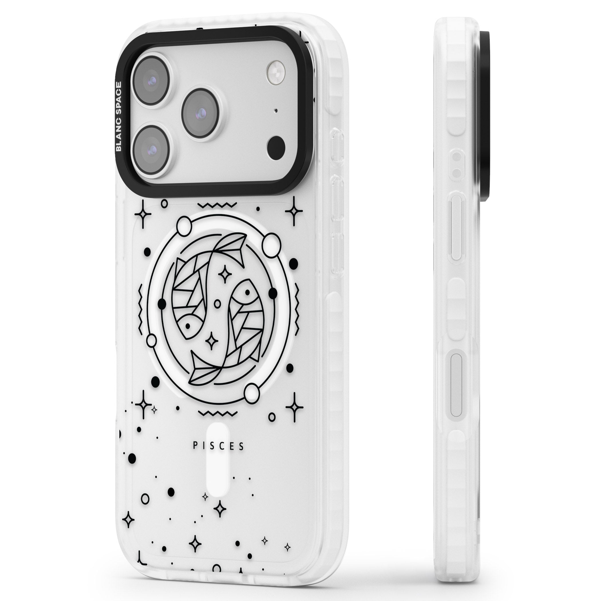 Pisces Emblem Transparent iPhone 17 Pro Max Impact Pro Clear Phone Case Side Profile