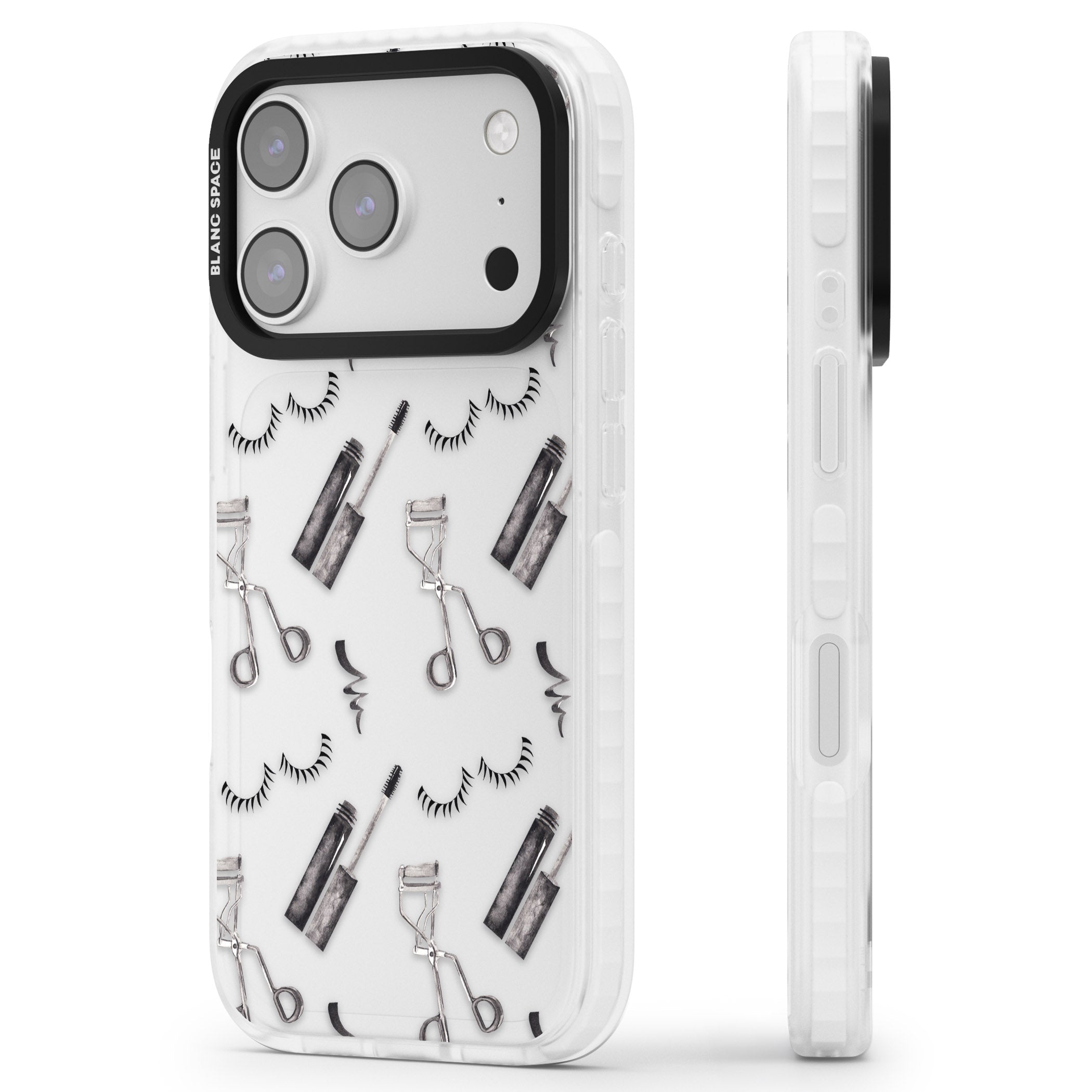 Eyelash Makeup Pattern iPhone 17 Pro Impact Clear Phone Case Side Profile
