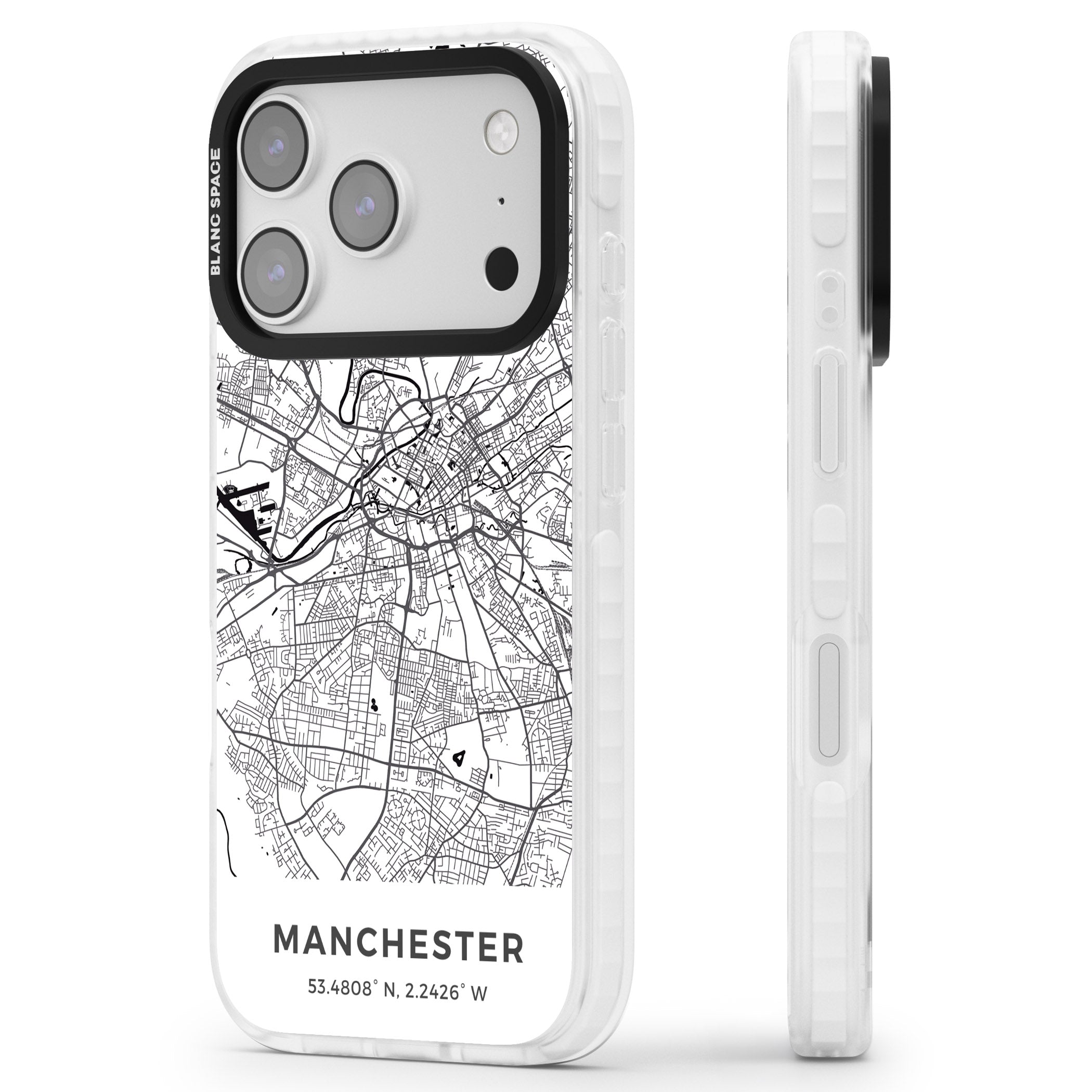 Manchester Map iPhone 17 Pro Impact Clear Phone Case Side Profile