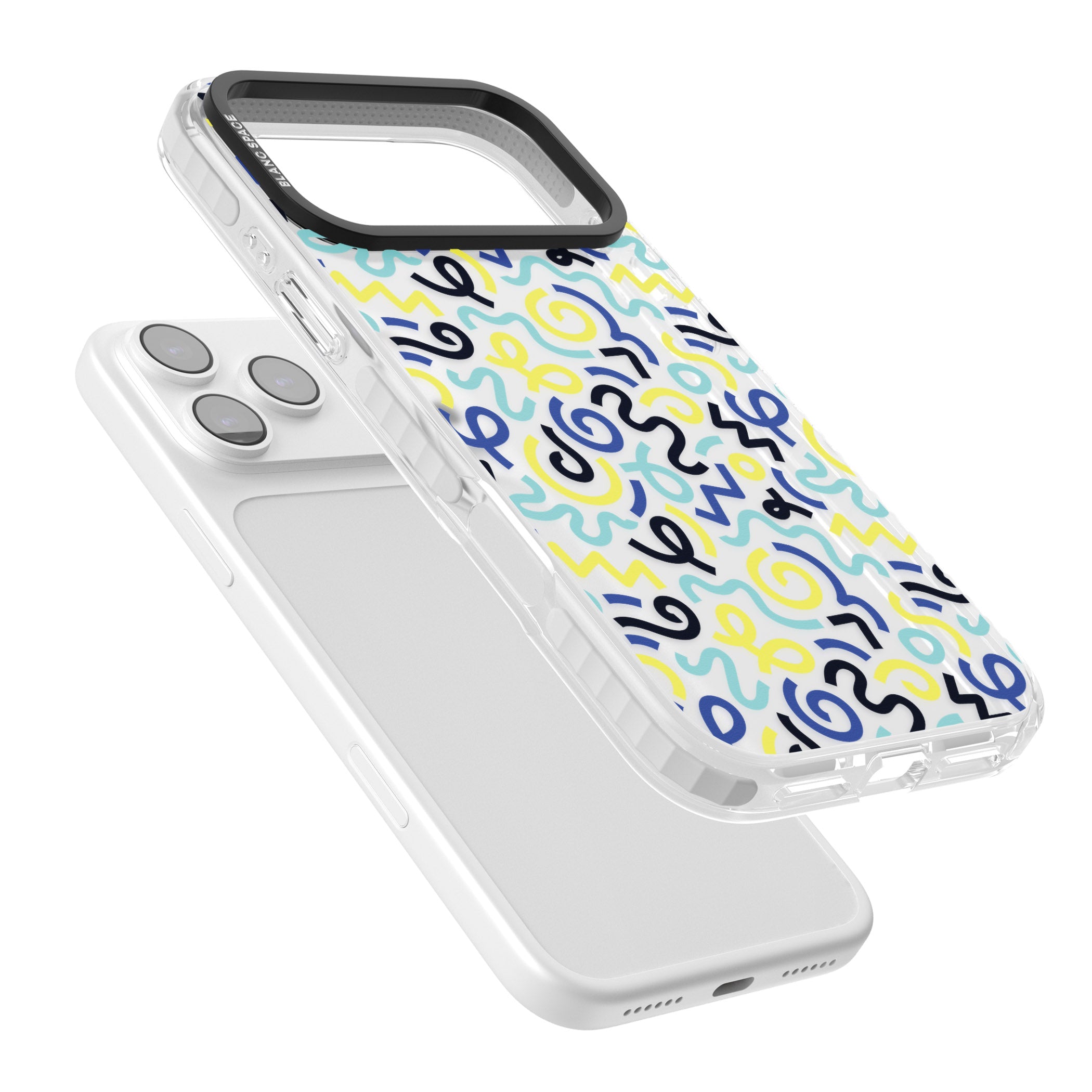 Blue & Yellow Memphis Retro iPhone 17 Pro Impact Clear Phone Case Colours