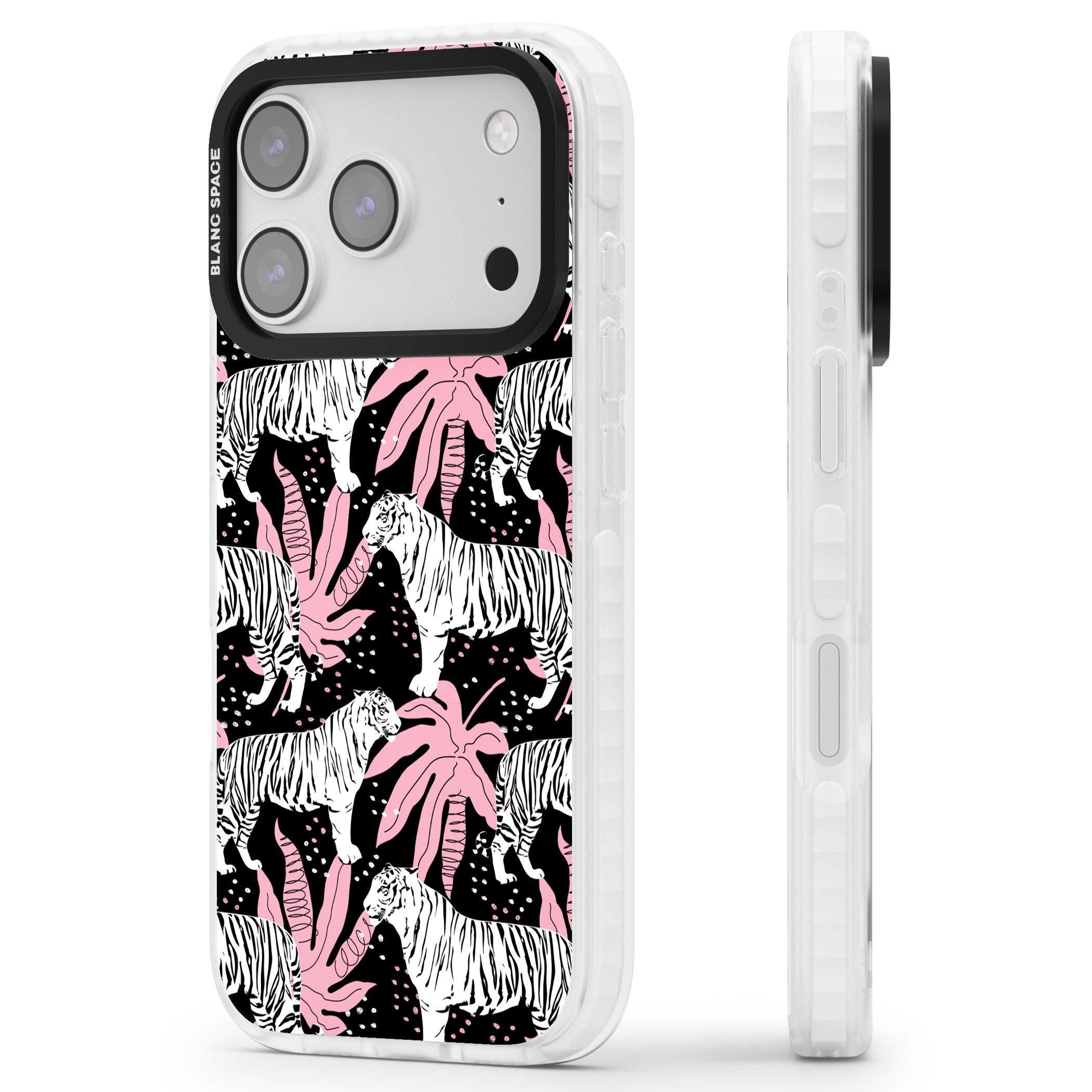 Pink Jungle Tiger iPhone 17 Pro Impact Clear Phone Case Side Profile