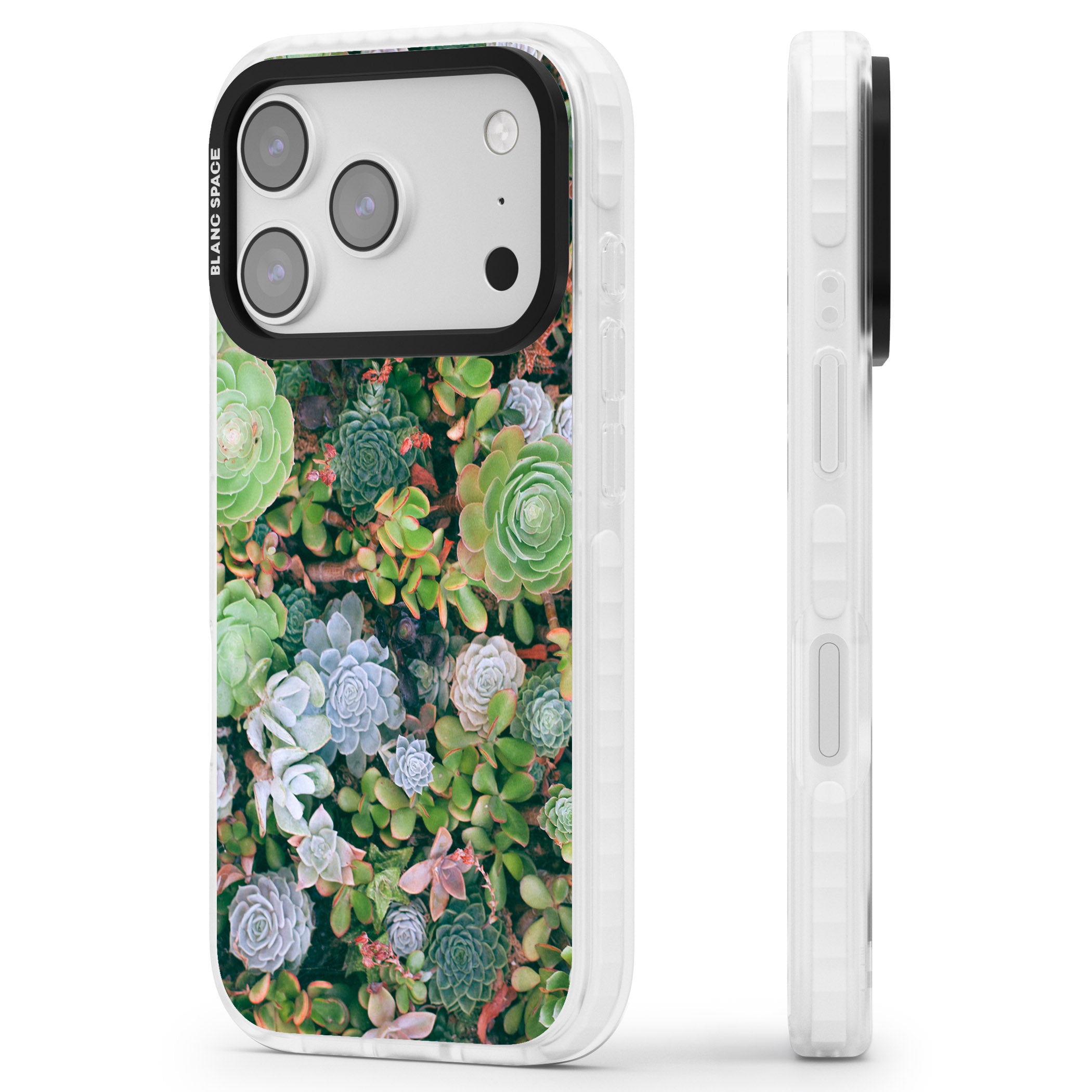 Succulent Garden iPhone 17 Pro Impact Clear Phone Case Side Profile