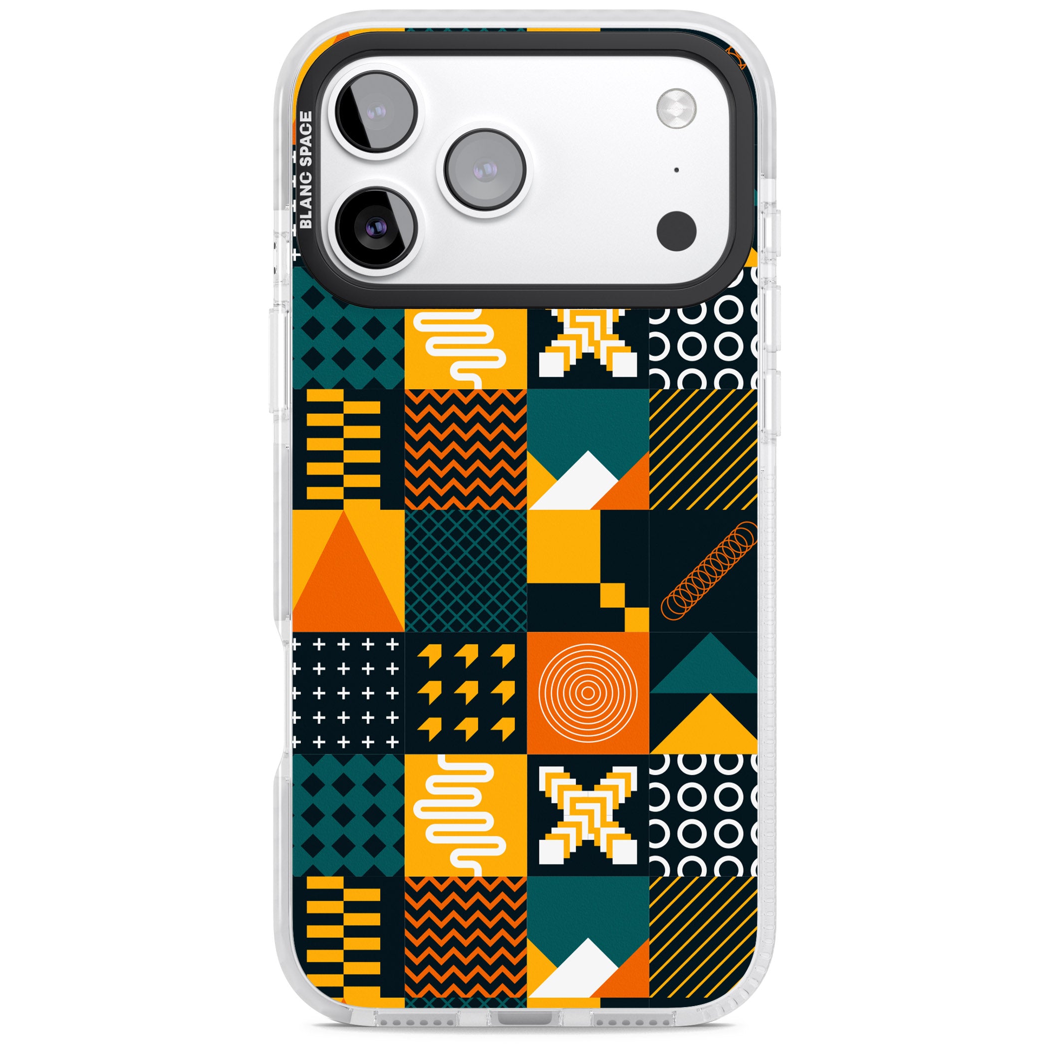 Funky Geometric Patterns: Orange & Dark Green iPhone 17 Pro Impact Clear Phone Case