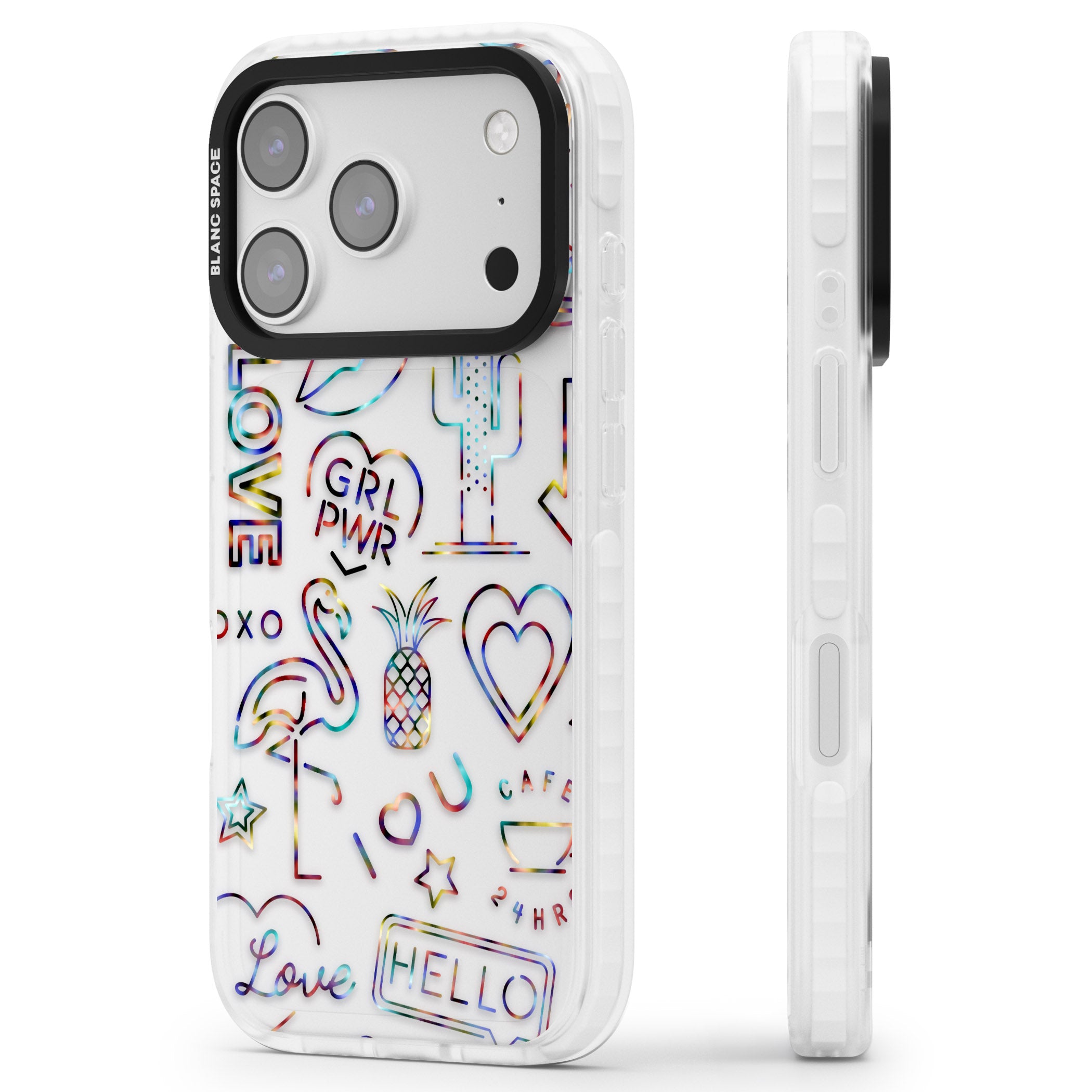 Funky Nebula Neon Sign iPhone 17 Pro Max Impact Clear Phone Case Side Profile