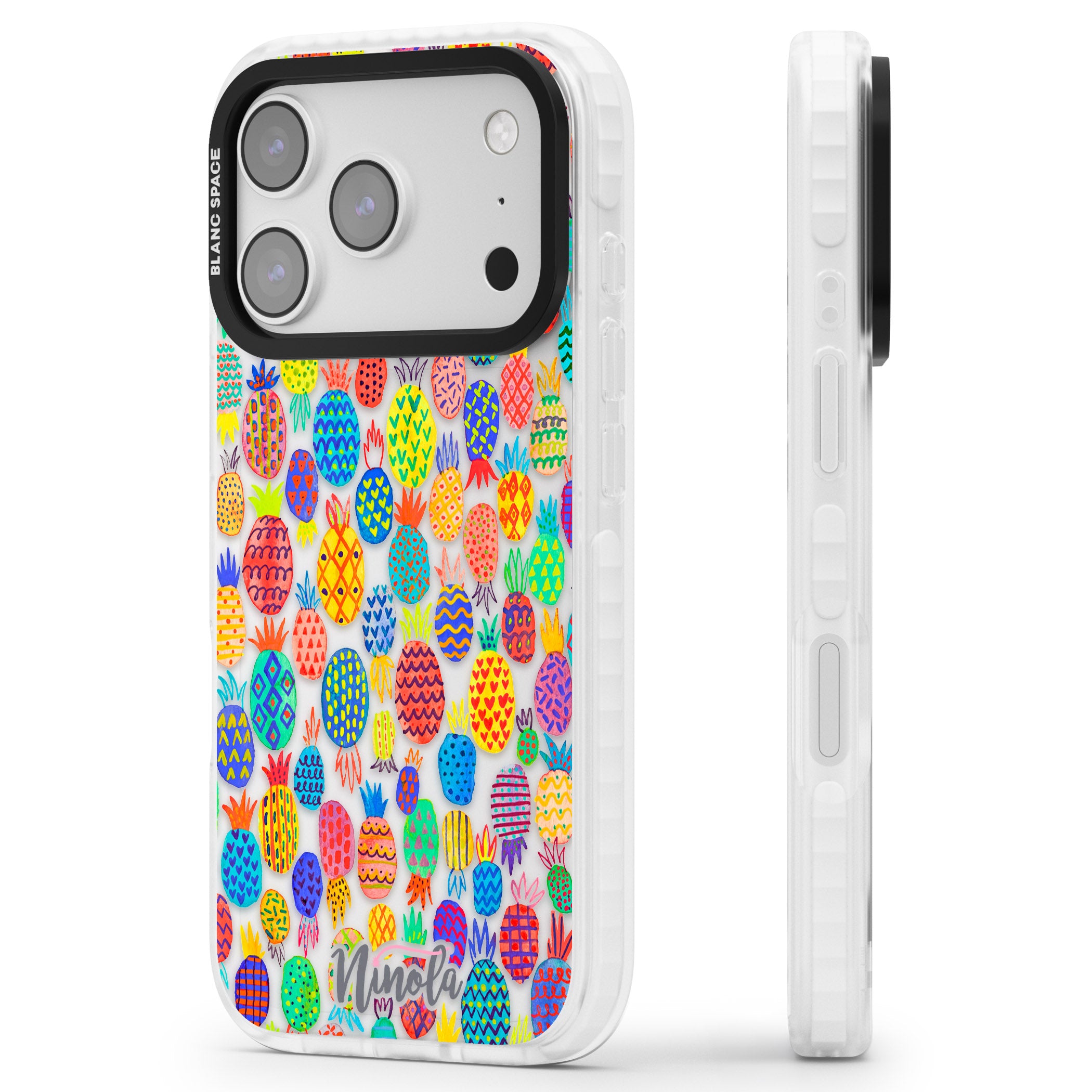 Vibrant Pineapple Pattern iPhone 17 Pro Impact Clear Phone Case Side Profile
