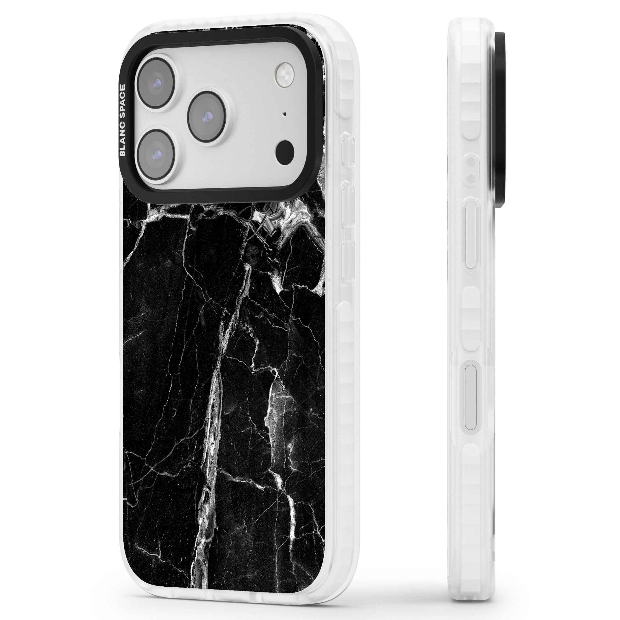 Black Onyx Marble iPhone 17 Pro Max Impact Clear Phone Case Side Profile