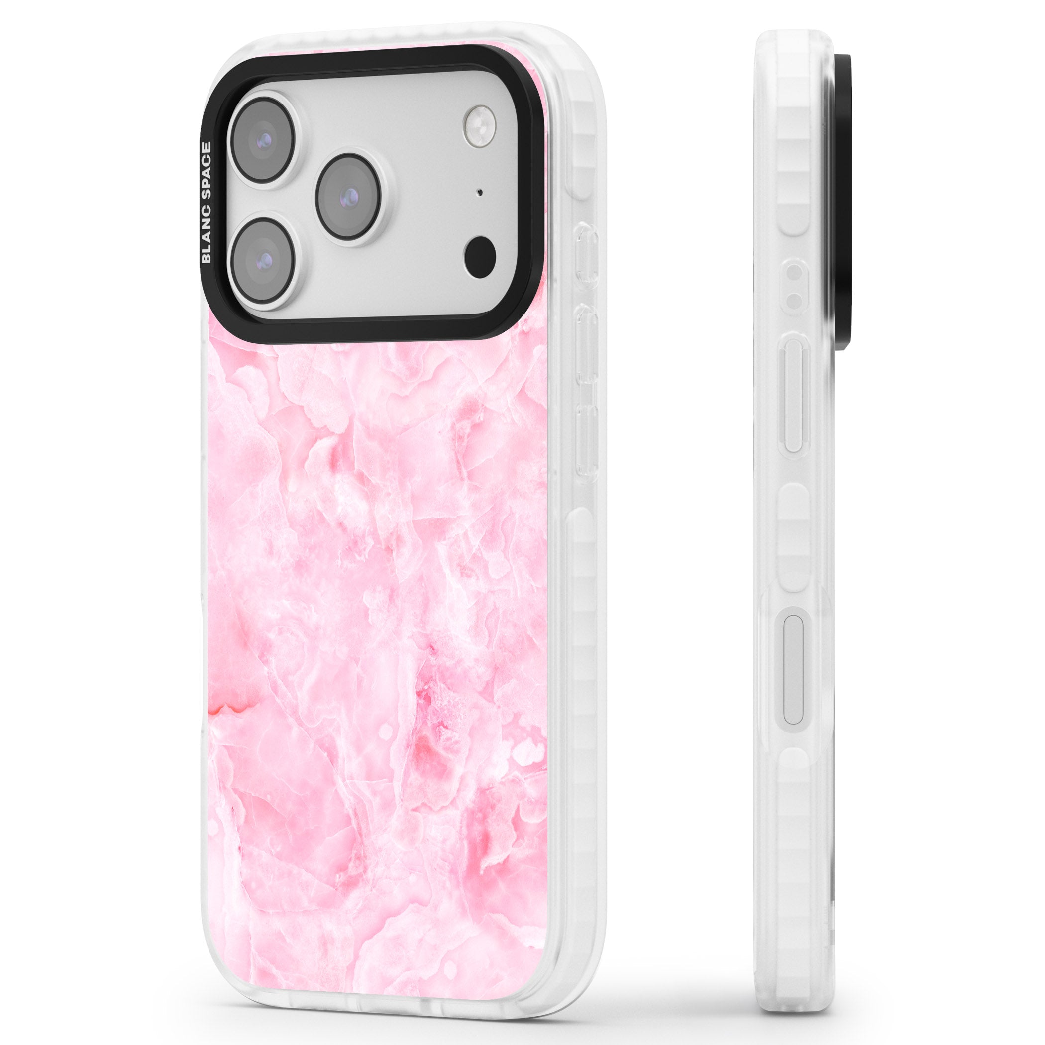 Pink Onyx Marble iPhone 17 Pro Impact Clear Phone Case Side Profile